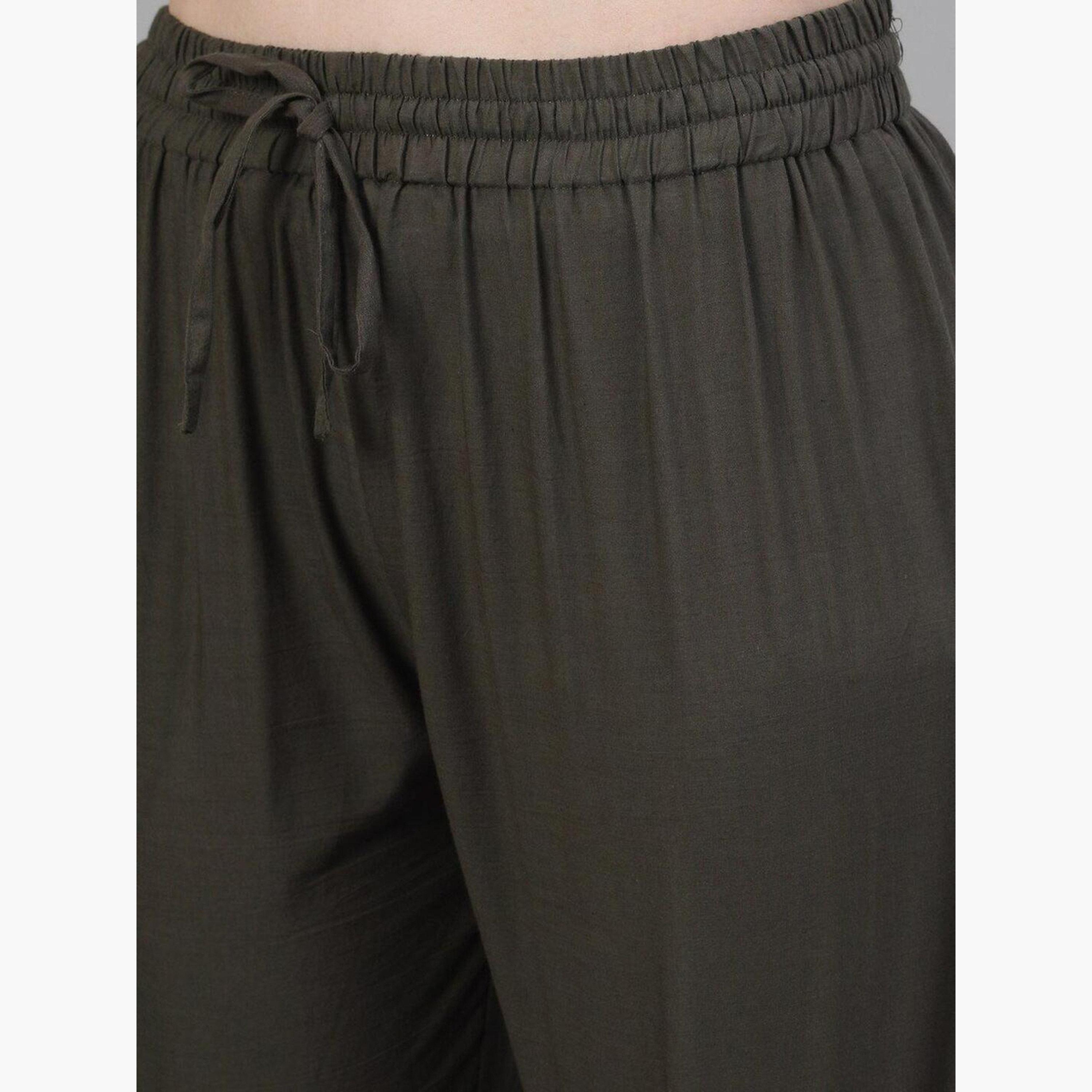 ايشين - كورتا (قميص طويل) مع بنطال ووشاح باللون الأخضر الزيتوني-women-clothing-ethnicwear-kurtasets-image-3