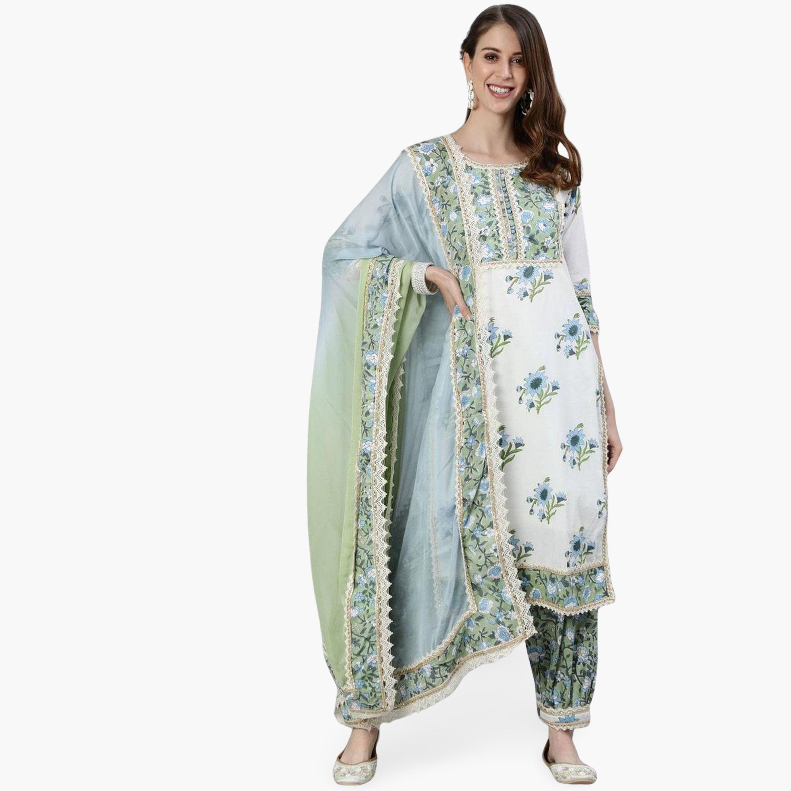 طقم كورتا مطرزة قطن خالص مع بنطال سالوار مع دوباتا-women-clothing-ethnicwear-kurtasets-image-1