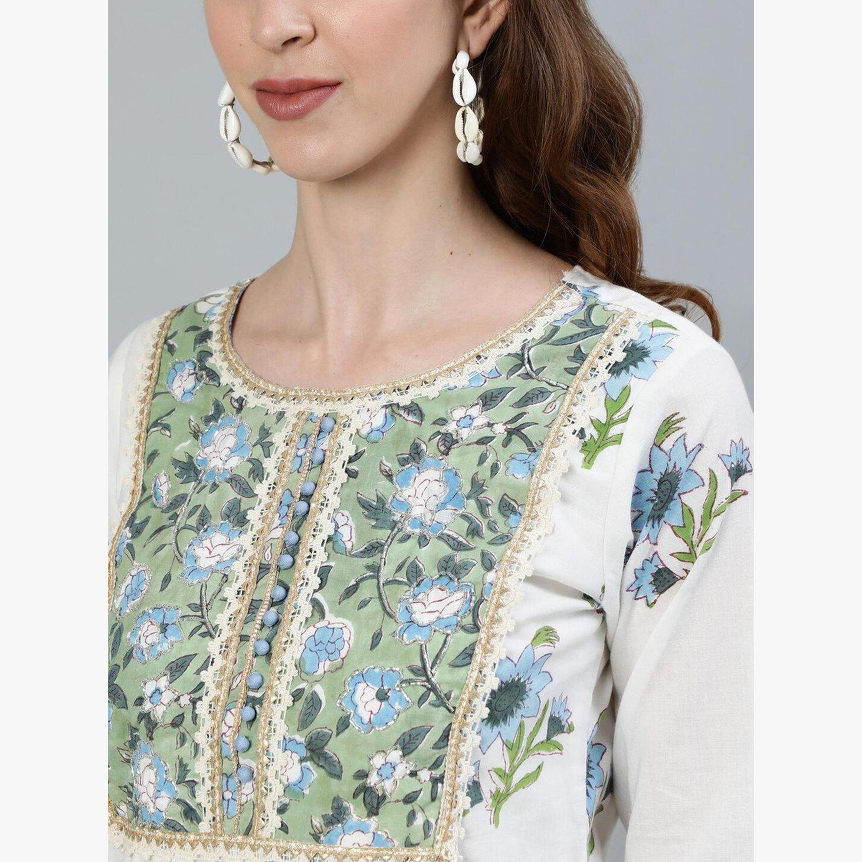 Ishin Women White Embroidered Pure Cotton Kurta with Salwar and Dupatta Set-women-clothing-ethnicwear-kurtasets-image-2