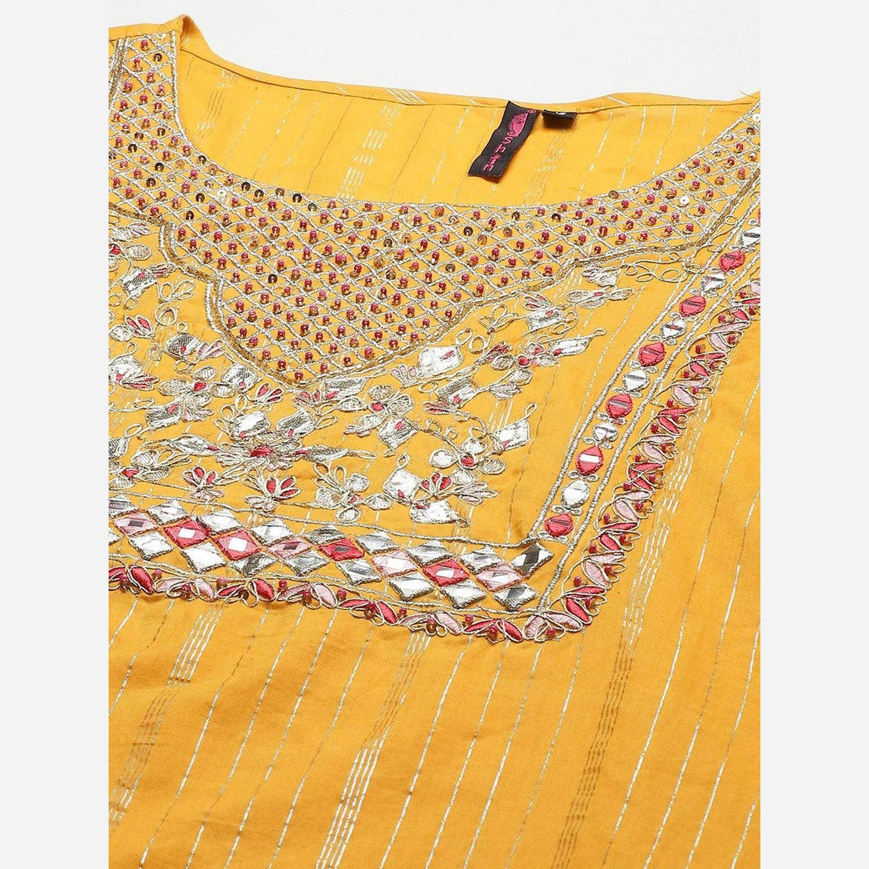 Ishin Women Mustard Yellow Embroidered Kurta with Sharara and Dupatta Set-women-clothing-ethnicwear-kurtasets-image-3