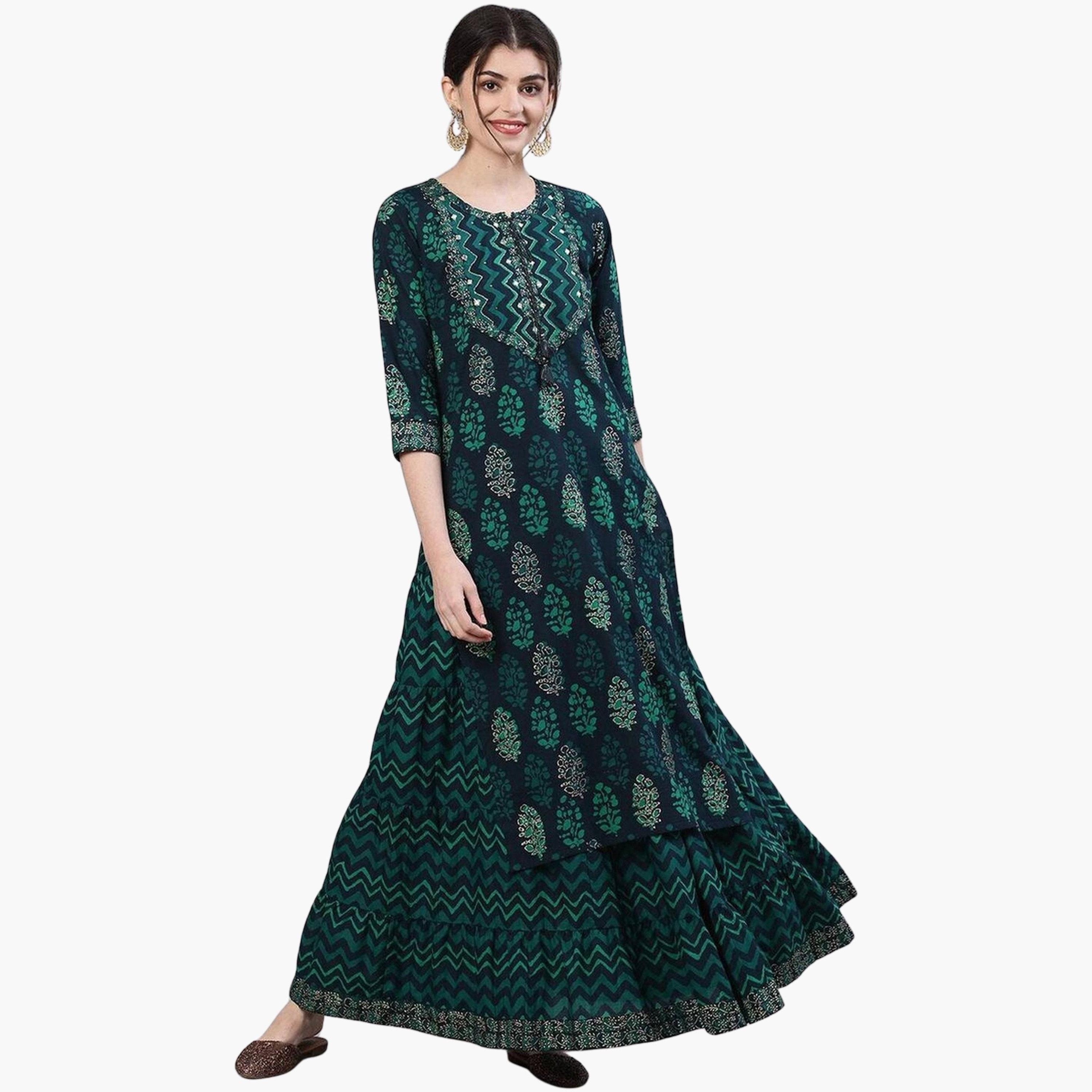 طقم كورتا مطبوعة وتنورة-women-clothing-ethnicwear-kurtasets-image-1