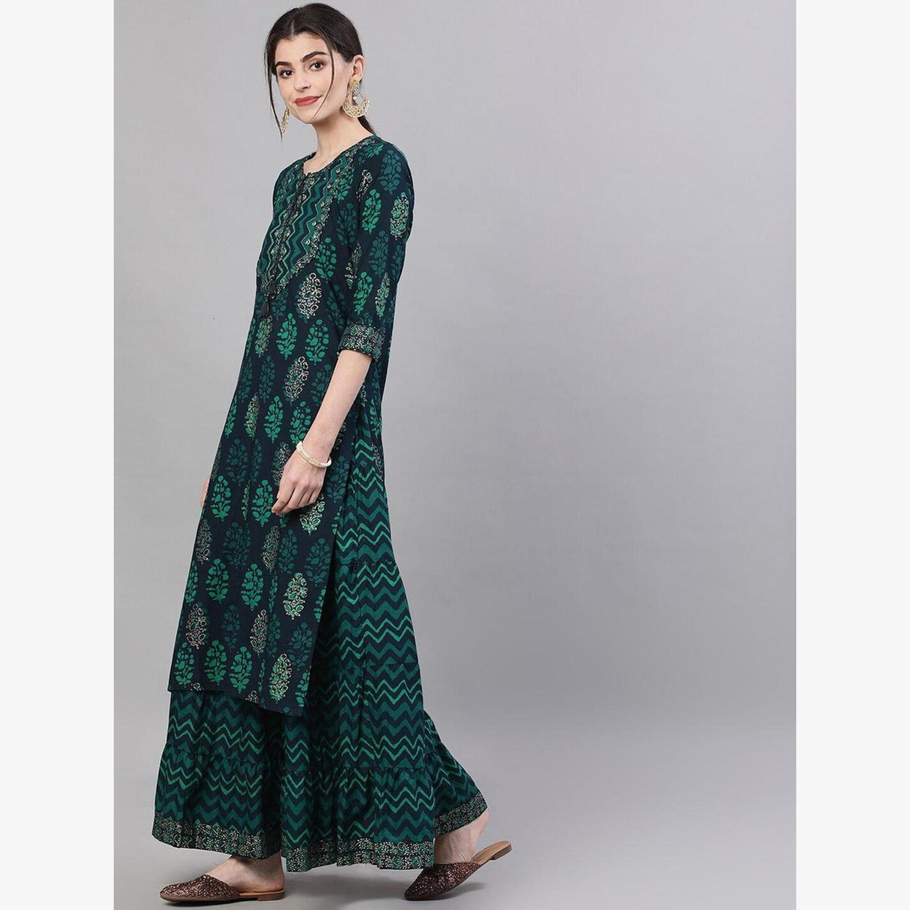طقم كورتا مطبوعة وتنورة-women-clothing-ethnicwear-kurtasets-image-2
