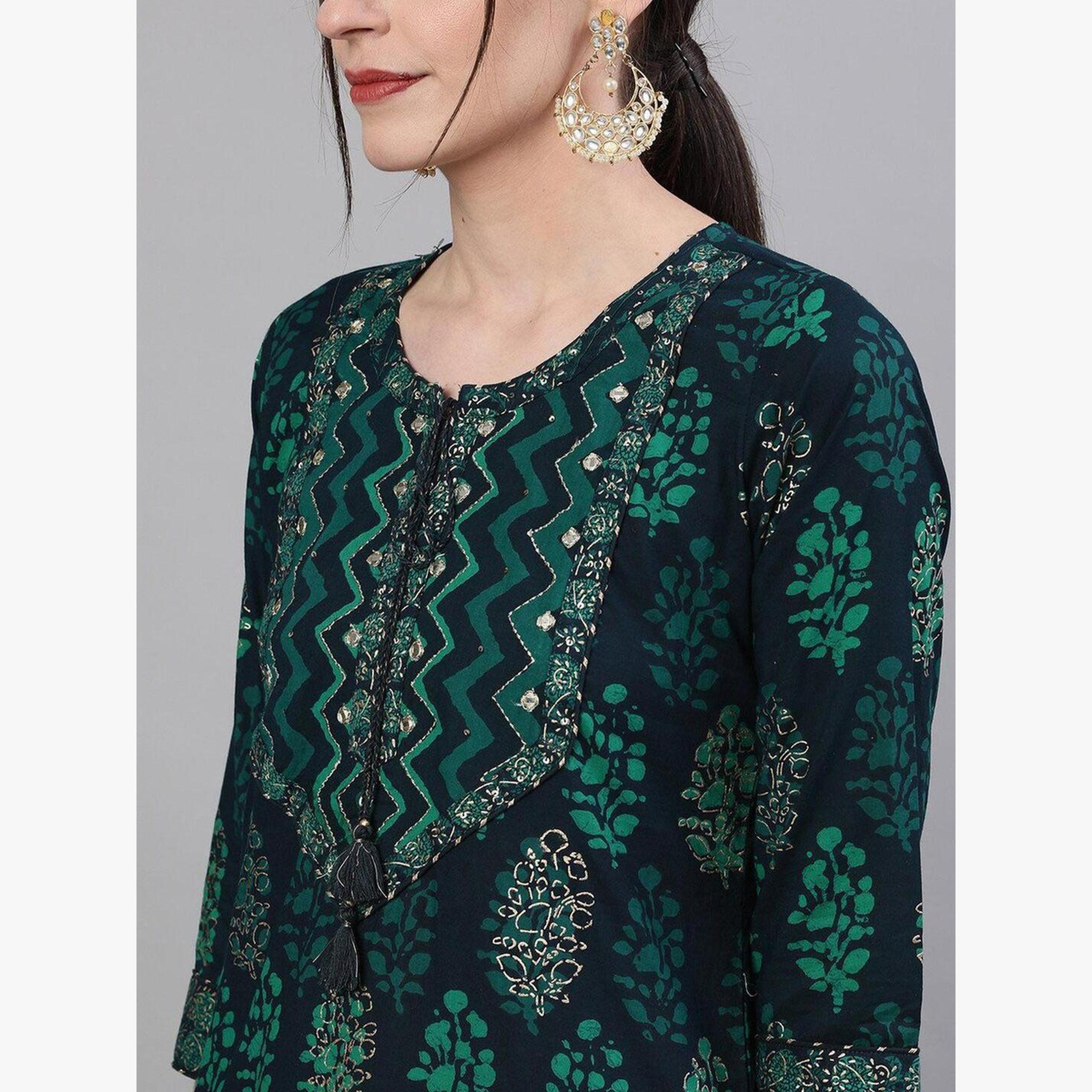 طقم كورتا مطبوعة وتنورة-women-clothing-ethnicwear-kurtasets-image-3