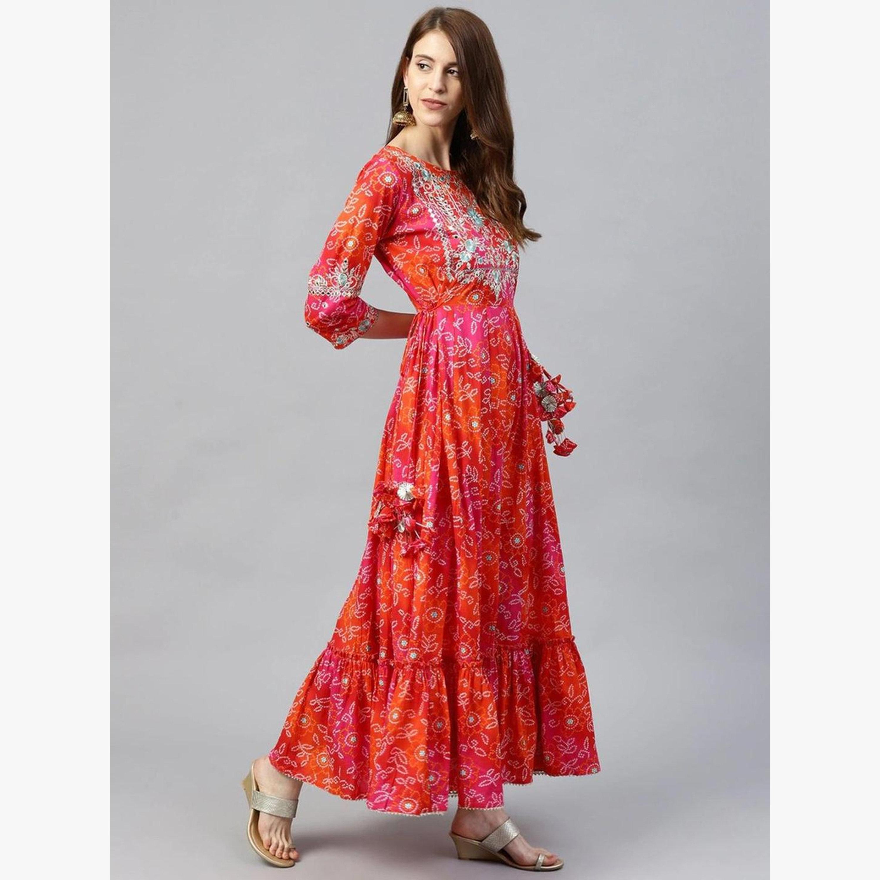 Ishin Women Red Printed Embroidered Anarkali-women-clothing-ethnicwear-dresses-image-3