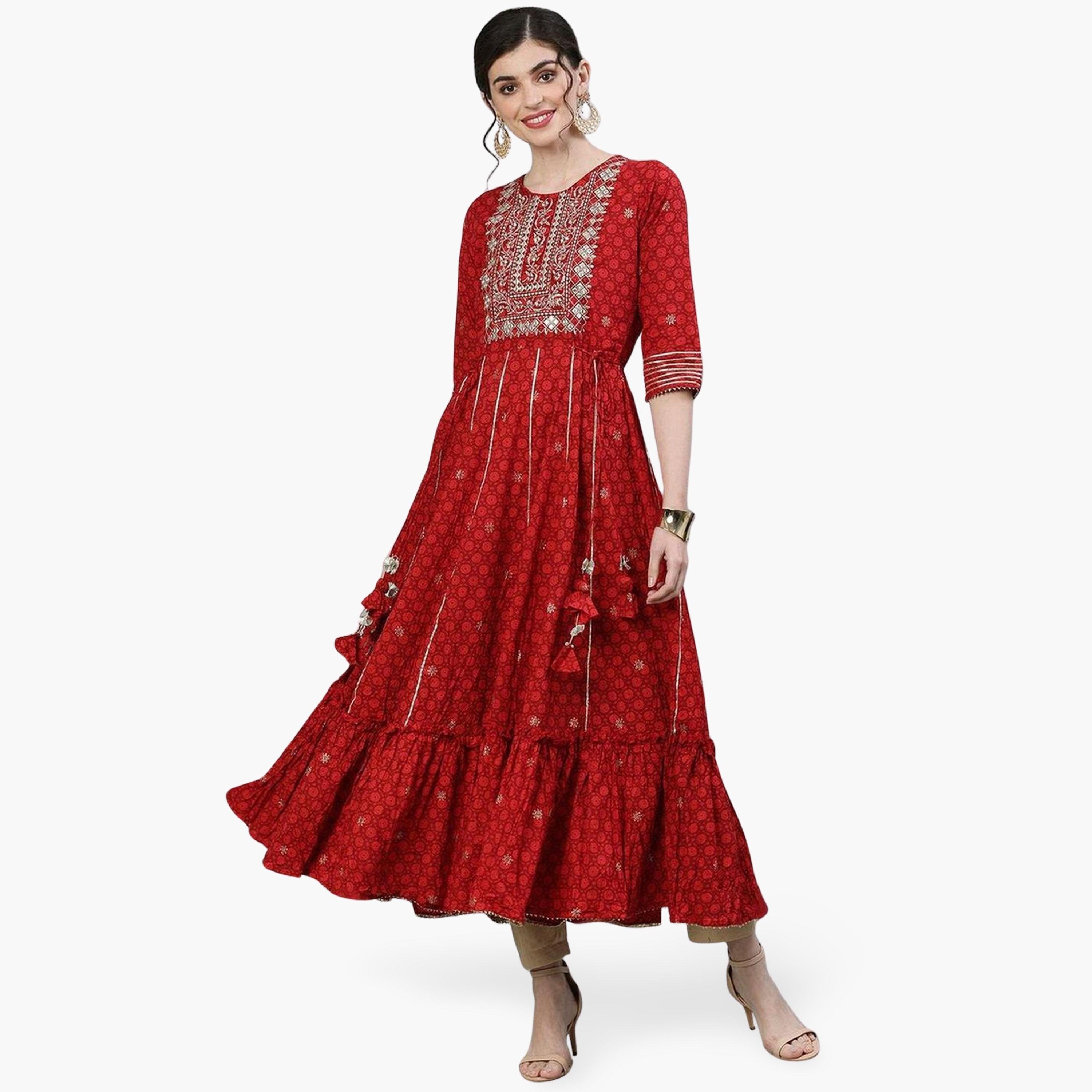 طقم كورتا أناركالي مطرزة وبنطال-women-clothing-ethnicwear-kurtasets-image-1