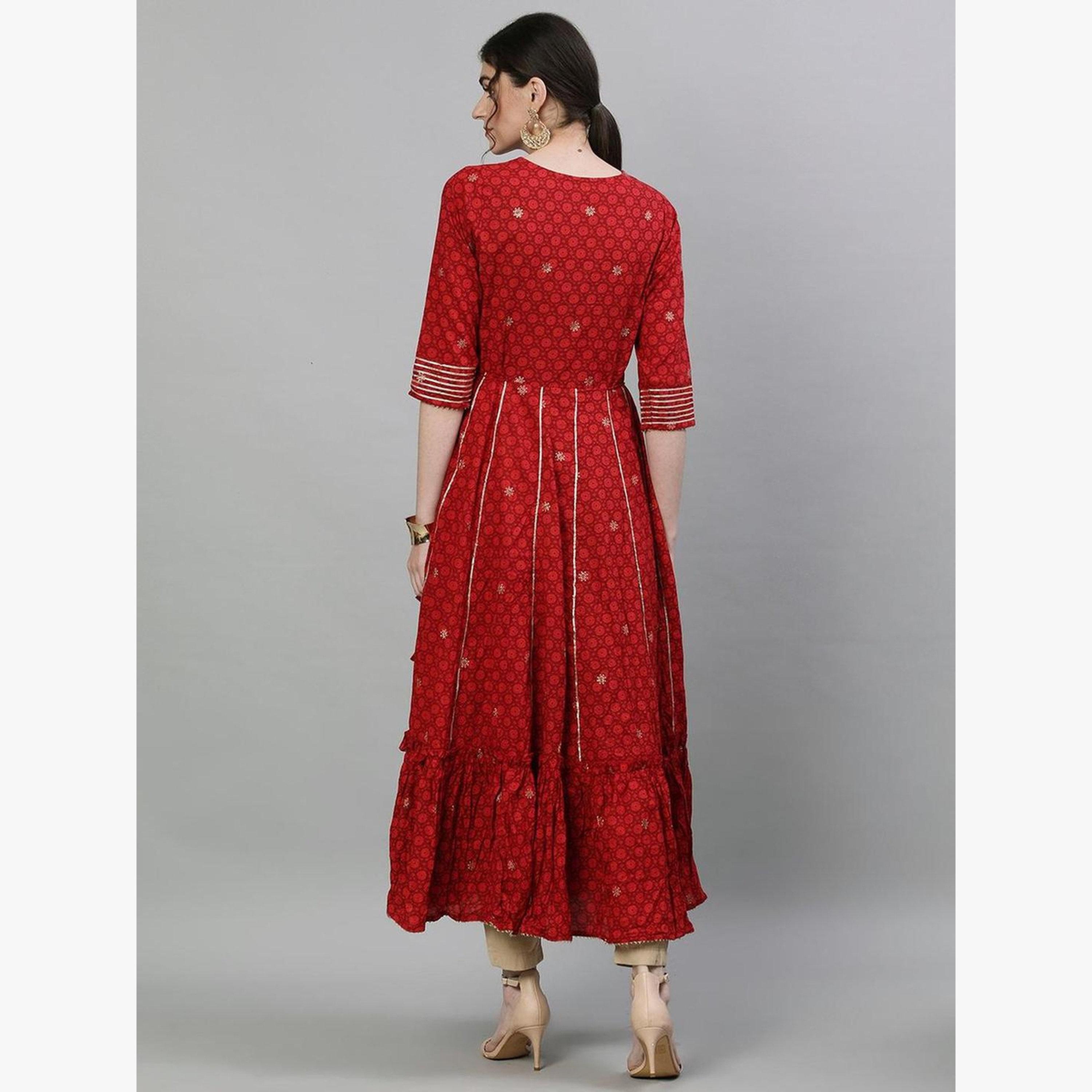 Ishin Women Red Embroidered Anarkali Kurta with Pants Set-women-clothing-ethnicwear-kurtasets-image-5