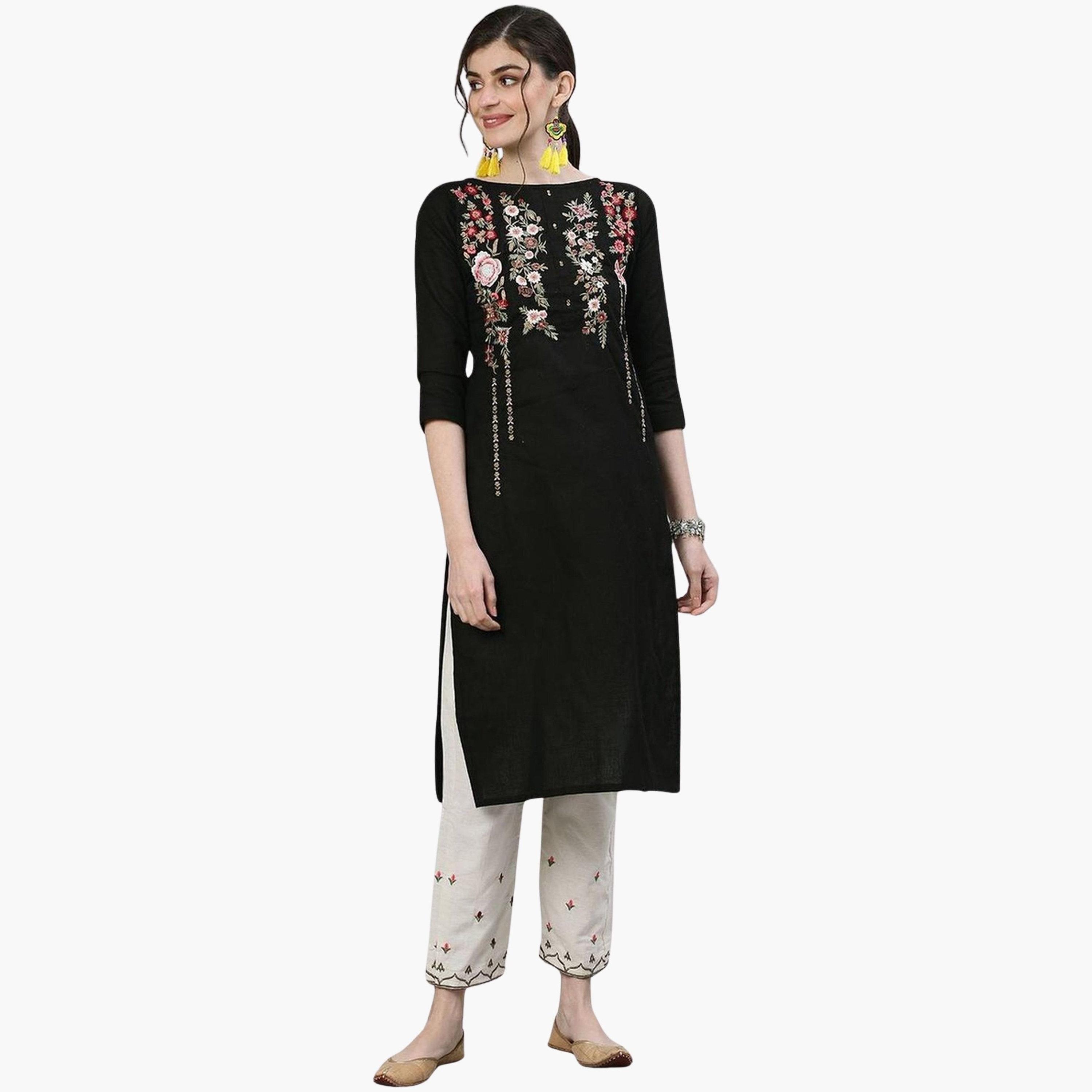 Ishin Women Black Embroidered Kurta with Trousers Set-women-clothing-ethnicwear-kurtasets-image-1