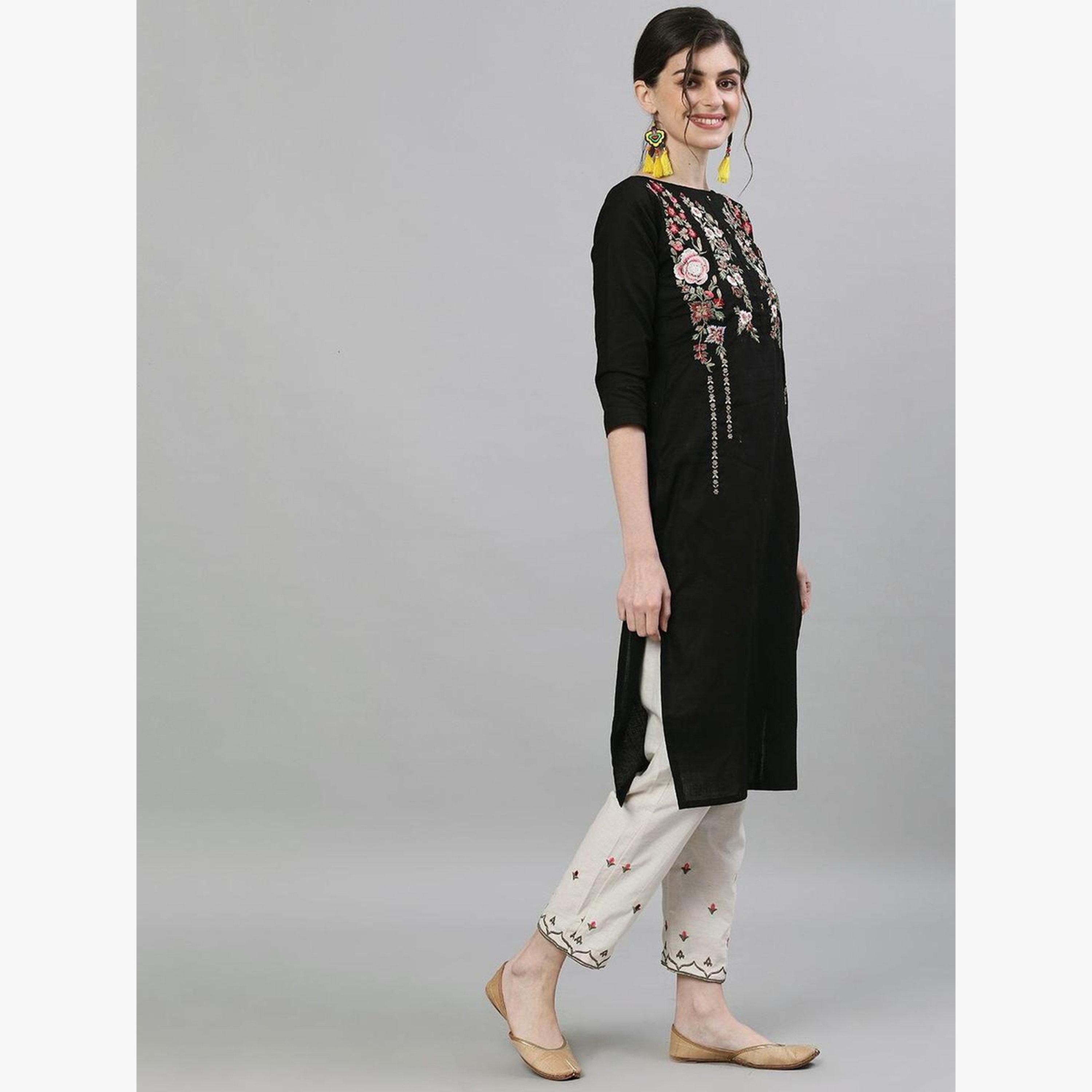 طقم كورتا مطرزة وبنطال-women-clothing-ethnicwear-kurtasets-image-2