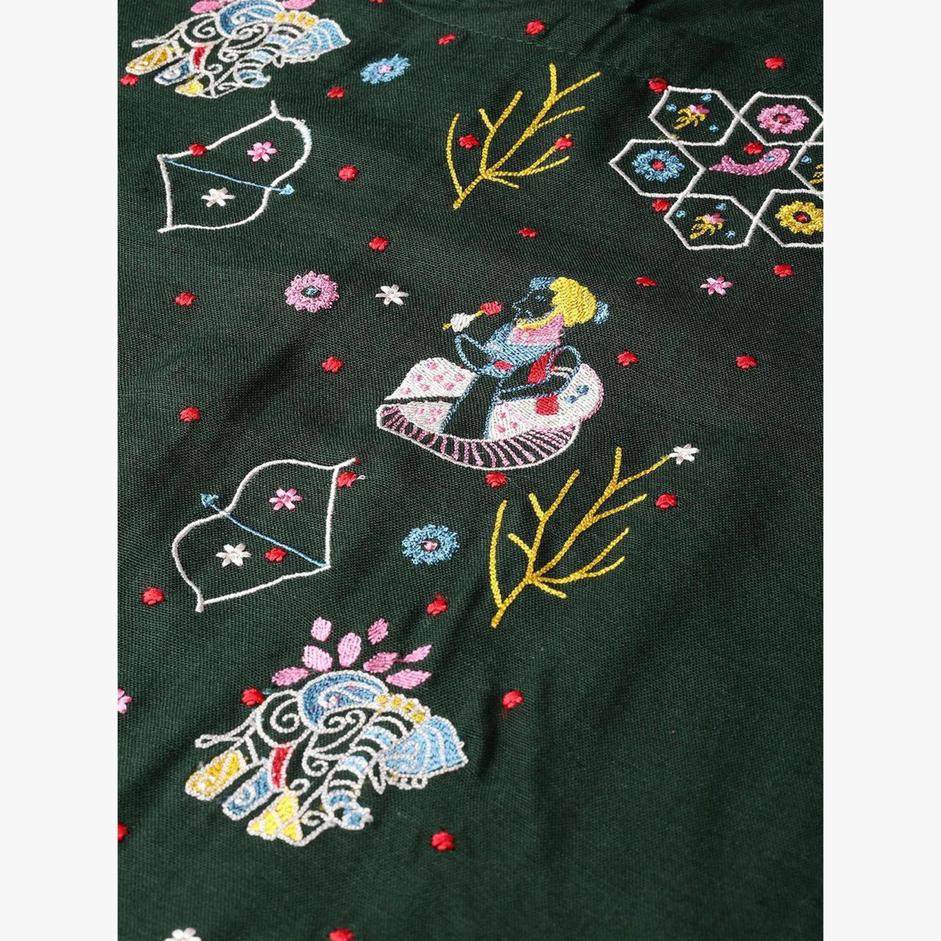 طقم كورتا بتصميم يوكي وبنطال بالازو بطبعة بلوك-women-clothing-ethnicwear-kurtasets-image-3