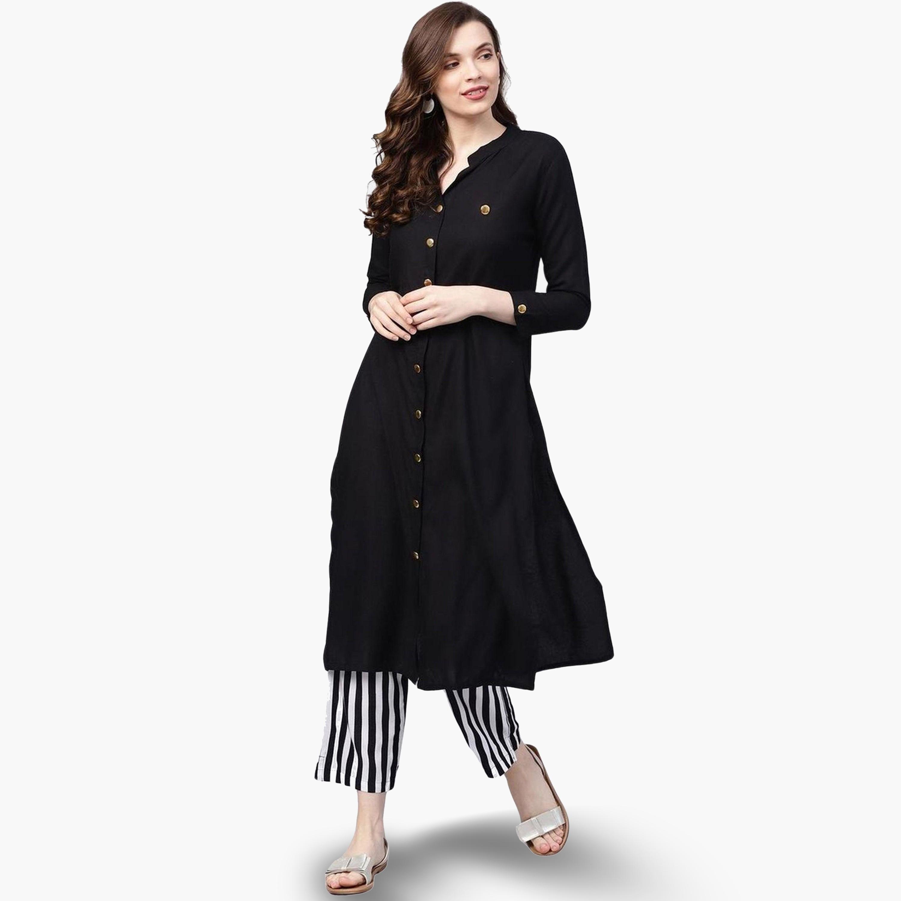 ايشين - قميص وبنطال نسائي لون أسود-women-clothing-ethnicwear-kurtasets-image-1