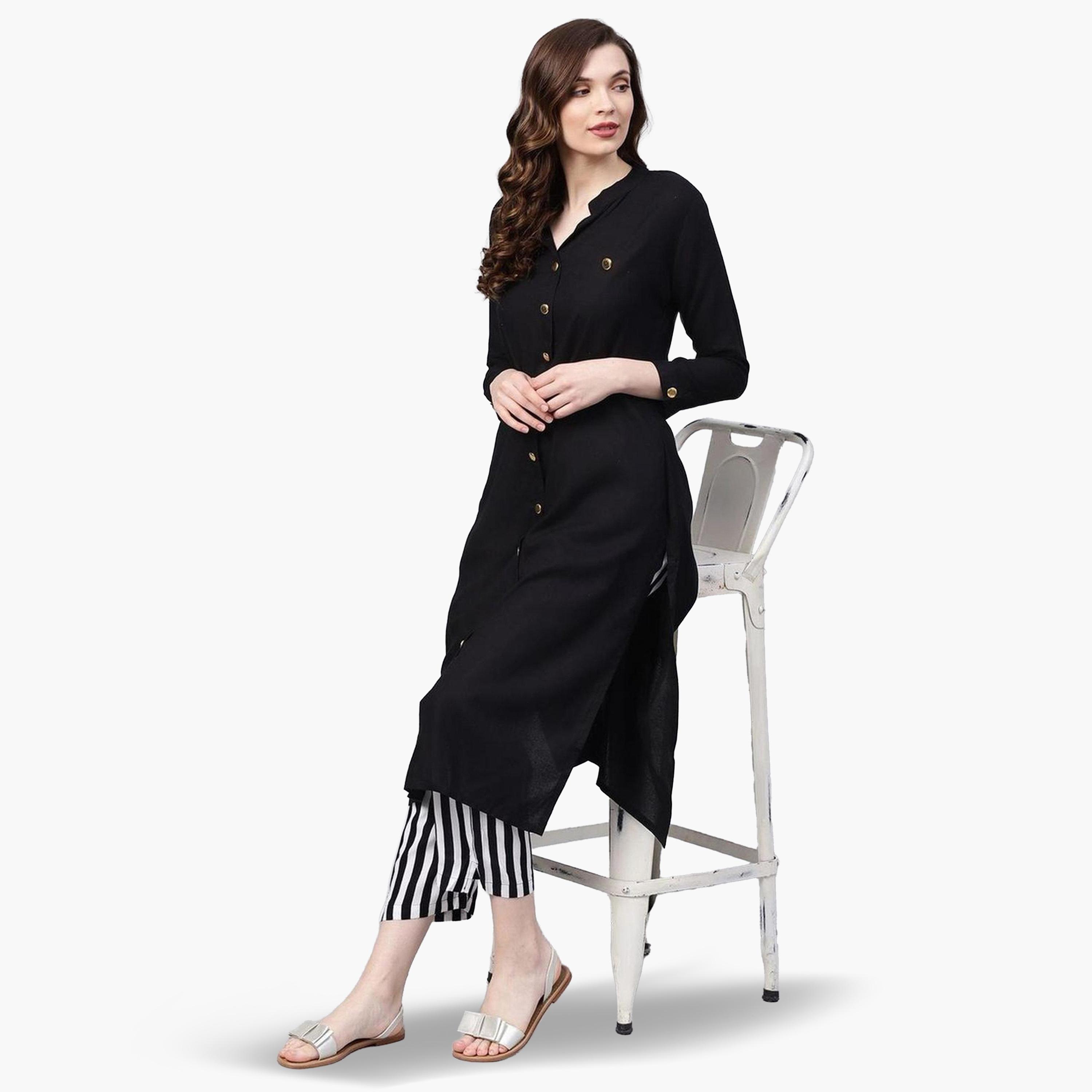 ايشين - قميص وبنطال نسائي لون أسود-women-clothing-ethnicwear-kurtasets-image-2