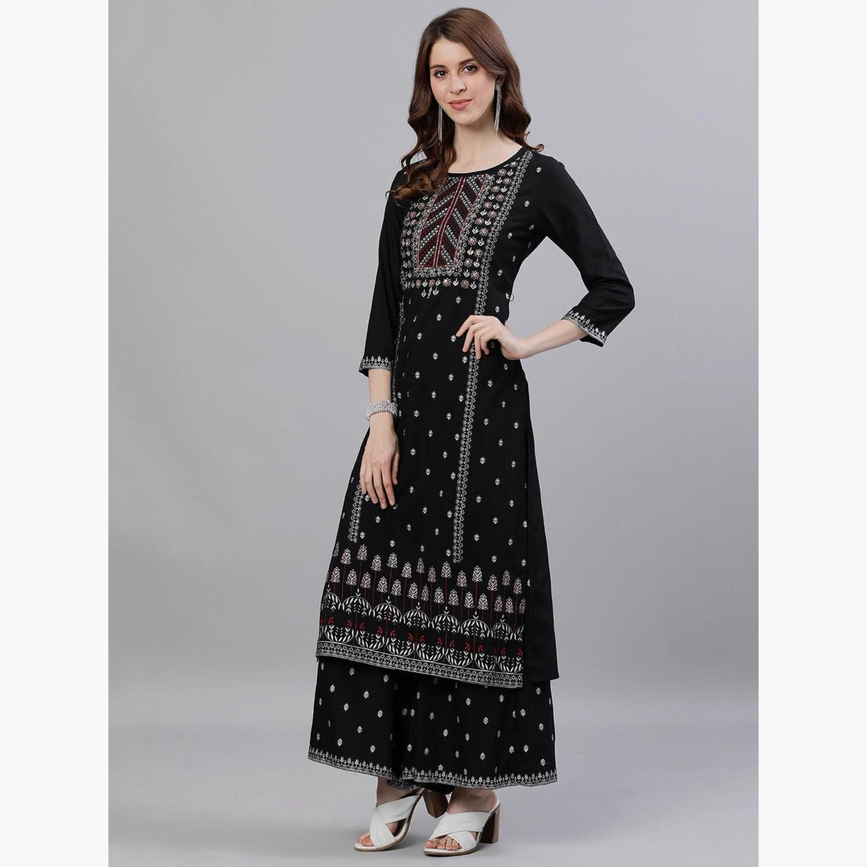 Ishin Black Embroidered Kurta with Palazzos and Dupatta Set-women-clothing-ethnicwear-kurtasets-image-1