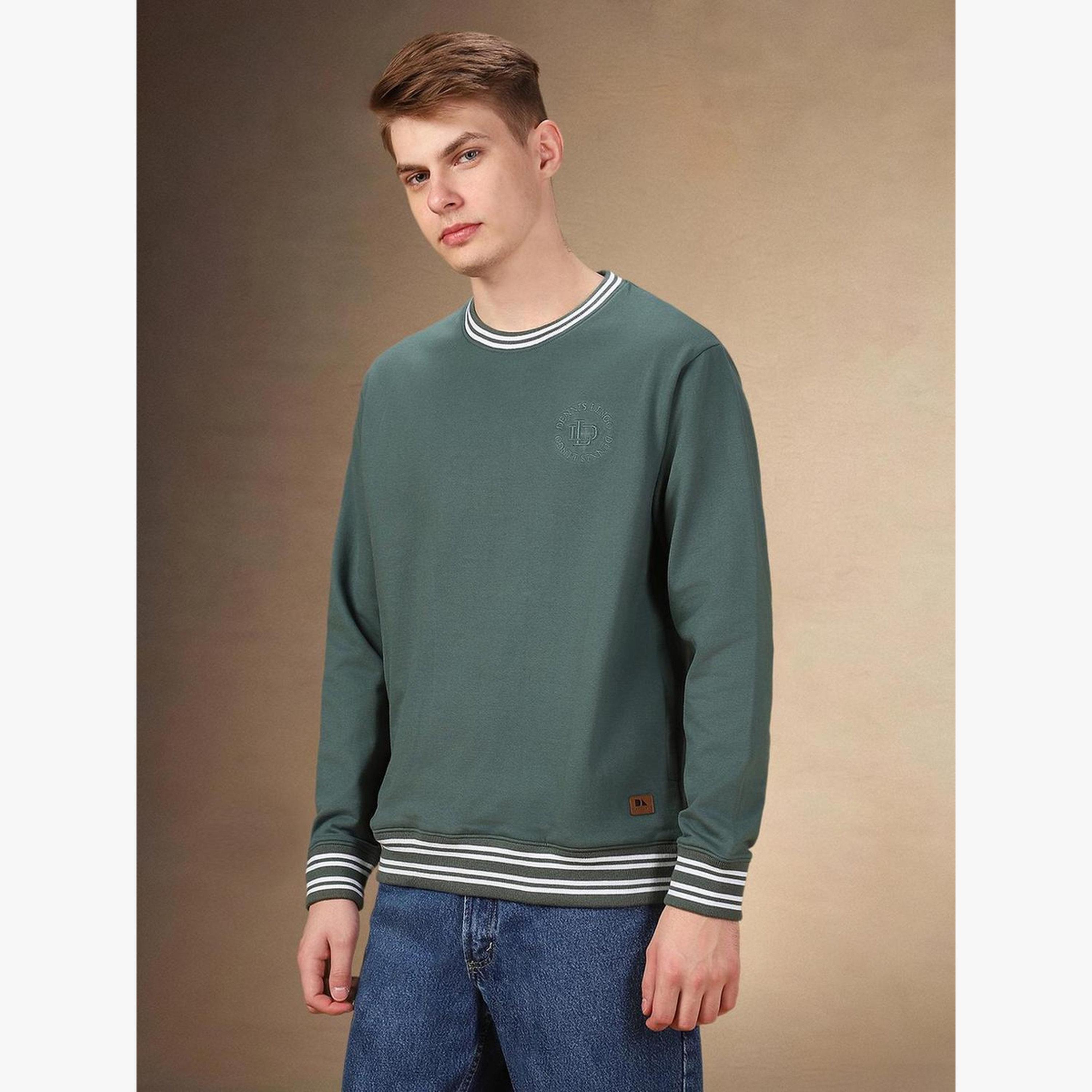 Dennis Lingo Men Olive Green Cotton Round Neck Sweatshirt-men-clothing-hoodiesandsweatshirts-image-3