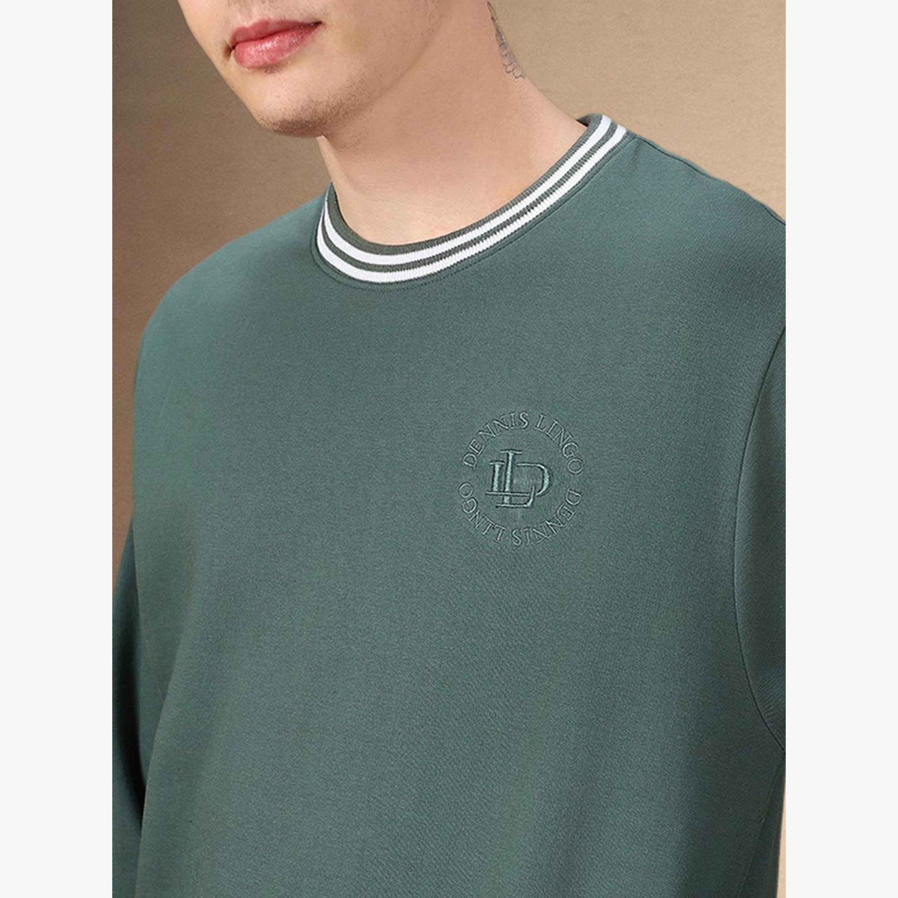 Dennis Lingo Men Olive Green Cotton Round Neck Sweatshirt-men-clothing-hoodiesandsweatshirts-image-5