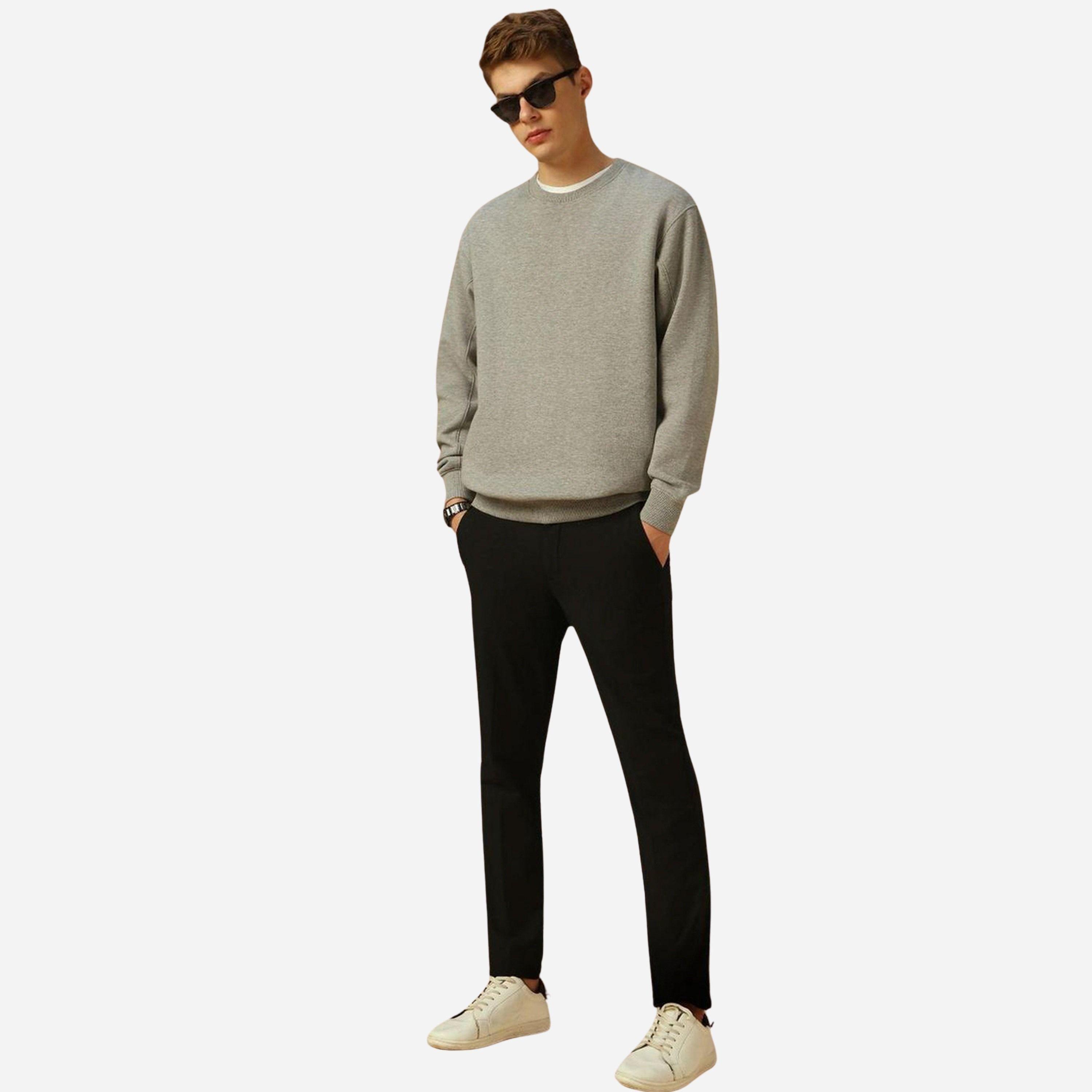 دينيس لينغو - قميص رجالي لون رمادي سادة رقبة دائرية قطن-men-winterwear-hoodiesandsweatshirts-image-2