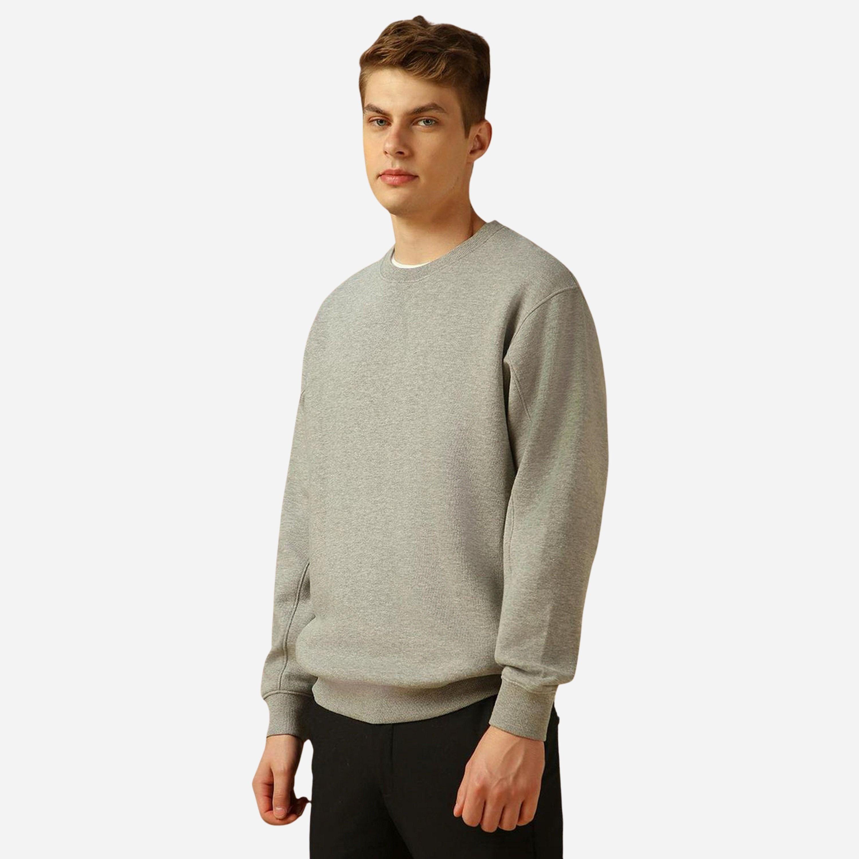 دينيس لينغو - قميص رجالي لون رمادي سادة رقبة دائرية قطن-men-winterwear-hoodiesandsweatshirts-image-4