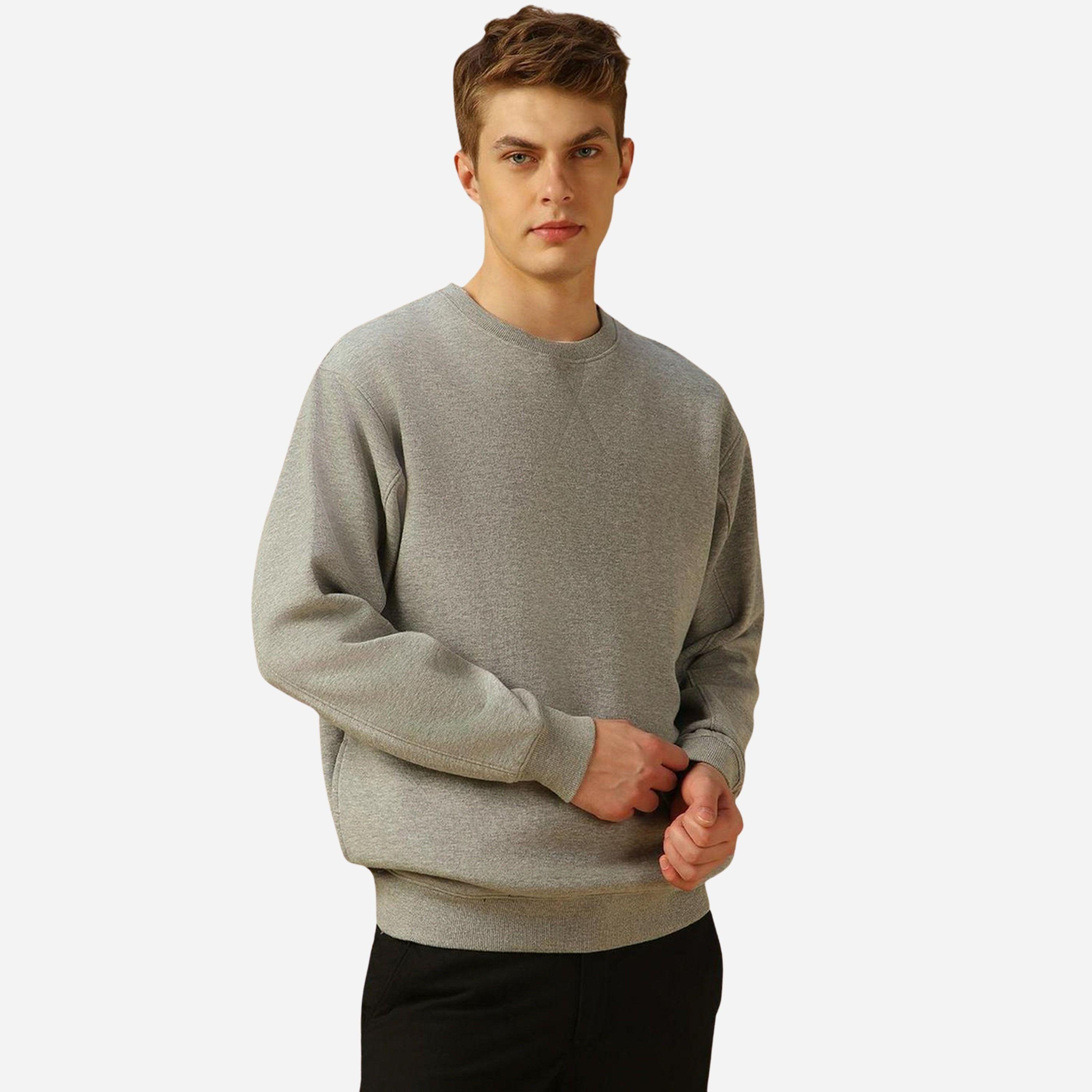 دينيس لينغو - قميص رجالي لون رمادي سادة رقبة دائرية قطن-men-winterwear-hoodiesandsweatshirts-image-5