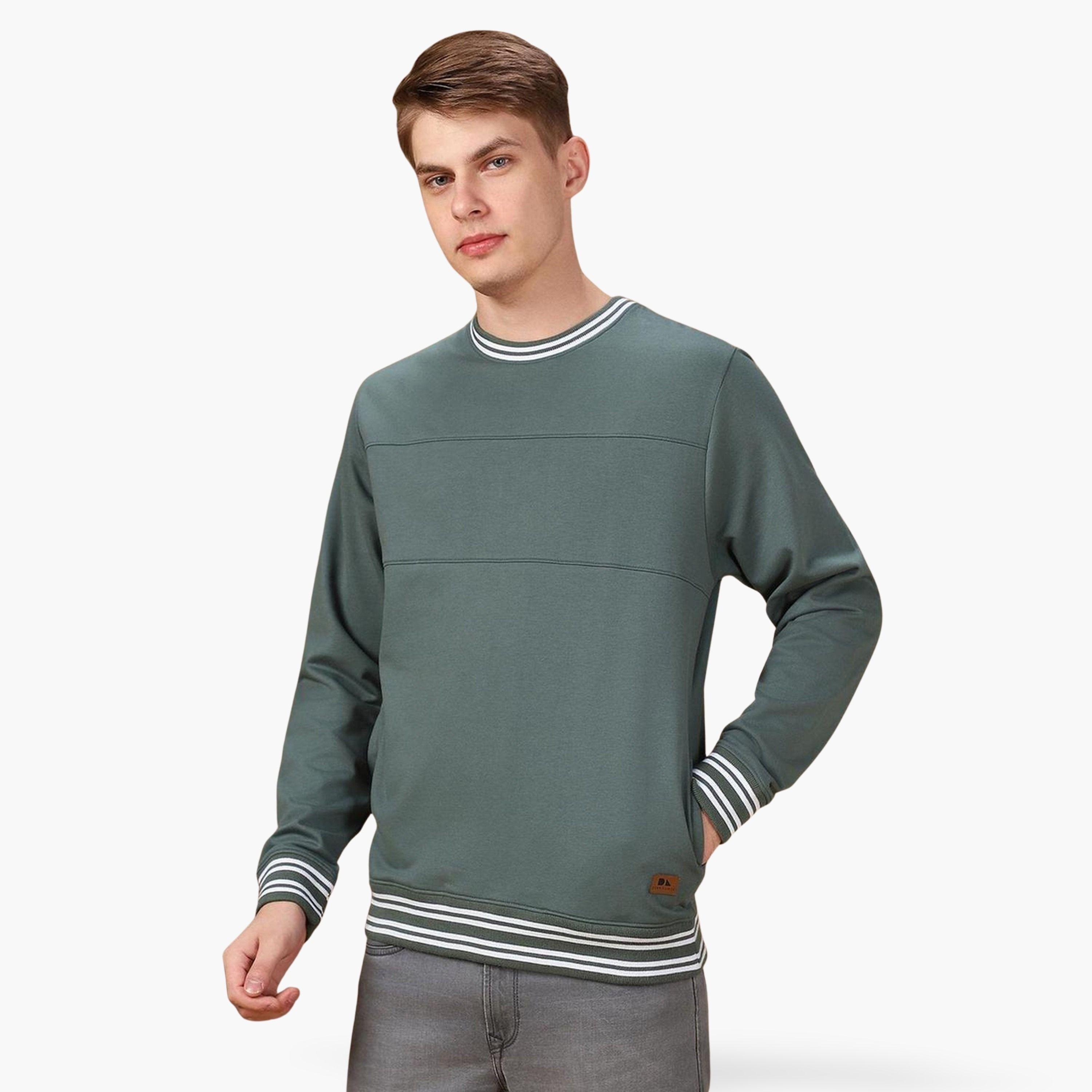 Dennis Lingo Men Olive Striped Round Neck Sweatshirt-men-clothing-hoodiesandsweatshirts-image-1