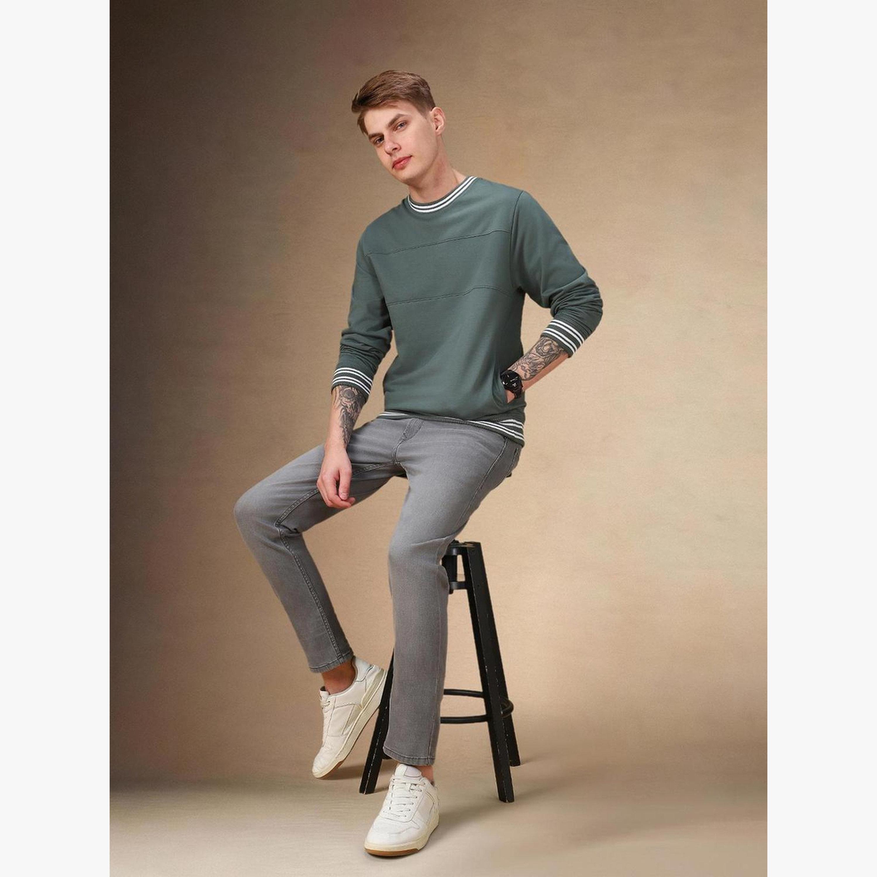 Dennis Lingo Men Olive Striped Round Neck Sweatshirt-men-clothing-hoodiesandsweatshirts-image-2
