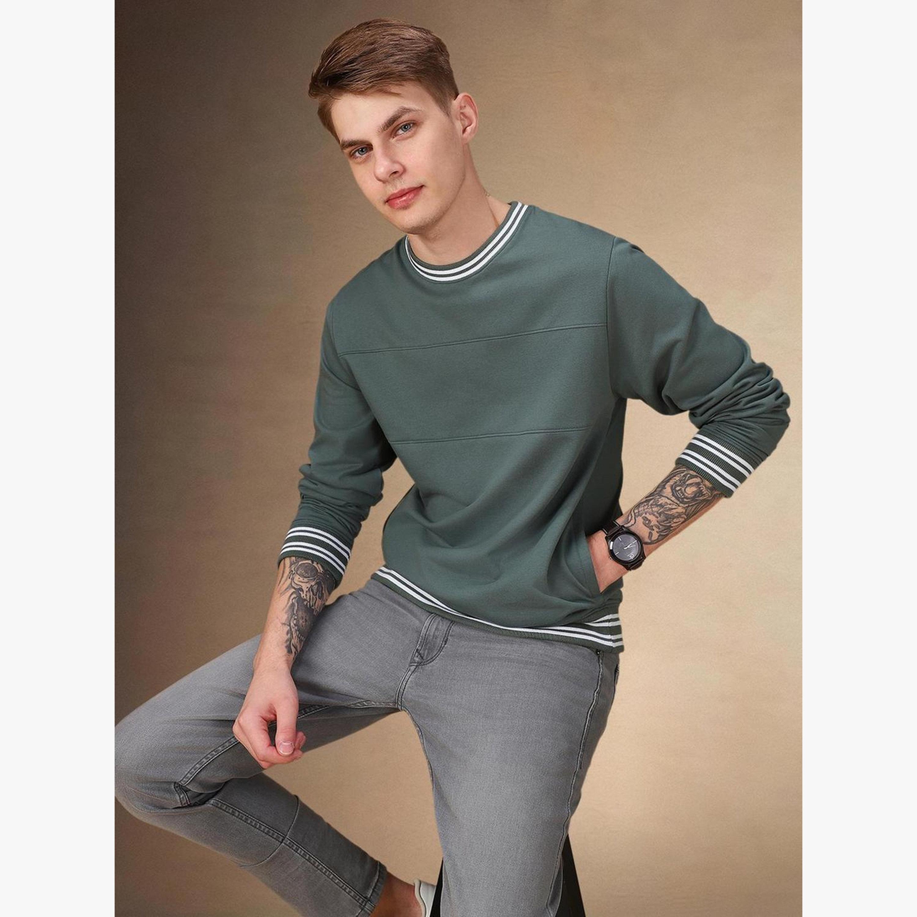 Dennis Lingo Men Olive Striped Round Neck Sweatshirt-men-clothing-hoodiesandsweatshirts-image-3