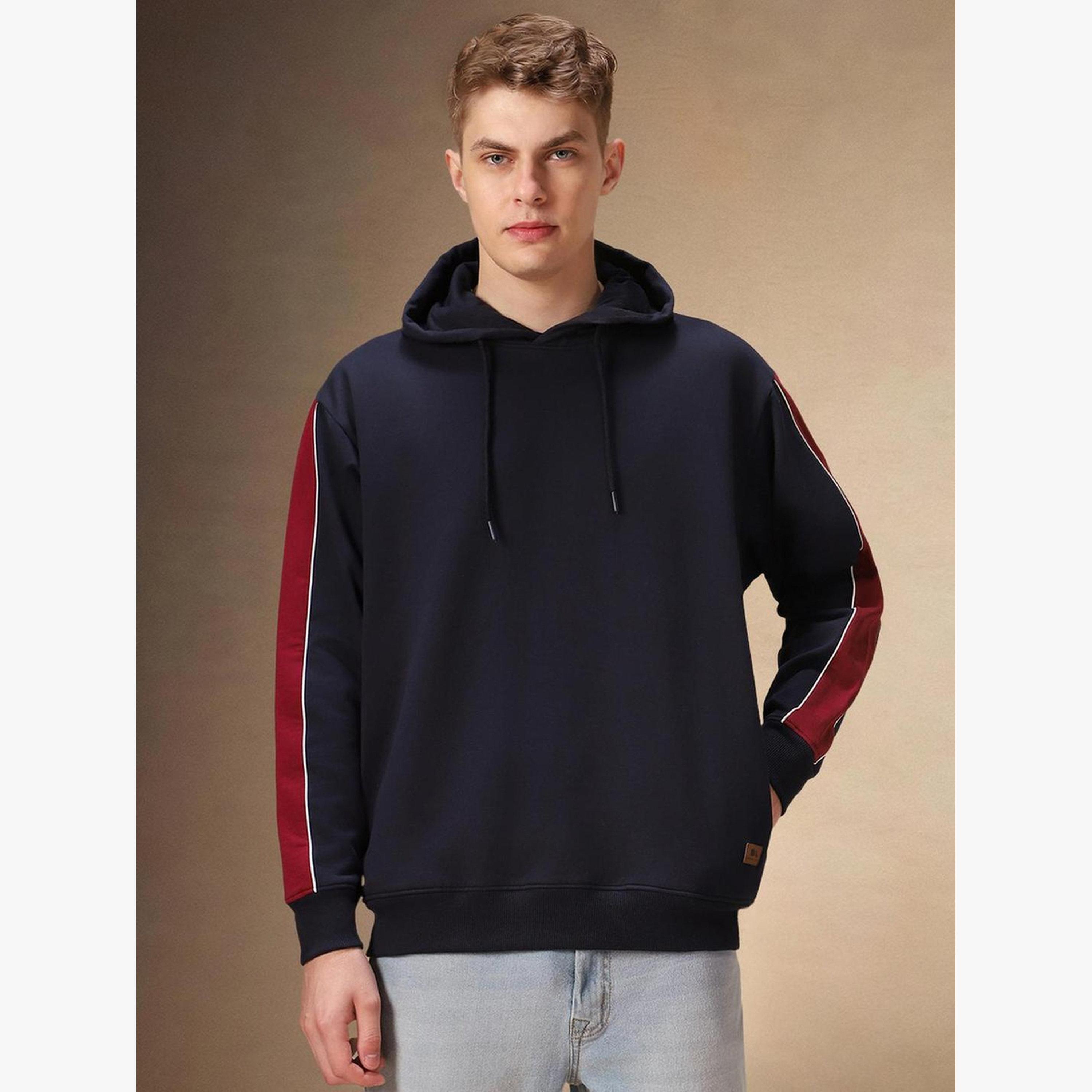 Dennis Lingo Men Navy Blue Striped Sleeve Hoodie-men-clothing-hoodiesandsweatshirts-image-4