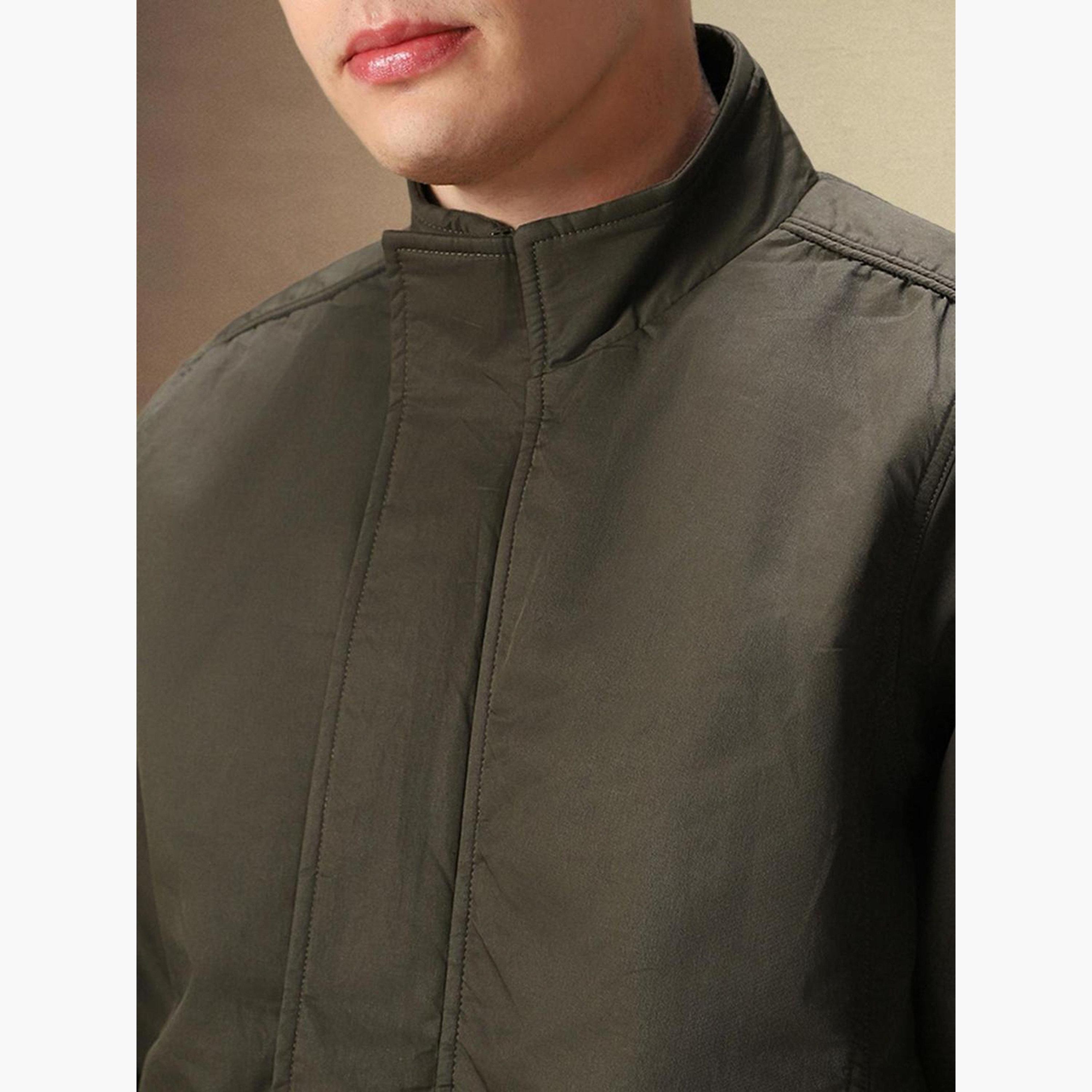 Dennis Lingo Solid High Neck Long Sleeves Men's Zip Through Bomber Jacket-men-clothing-jacketsandblazers-jackets-image-6