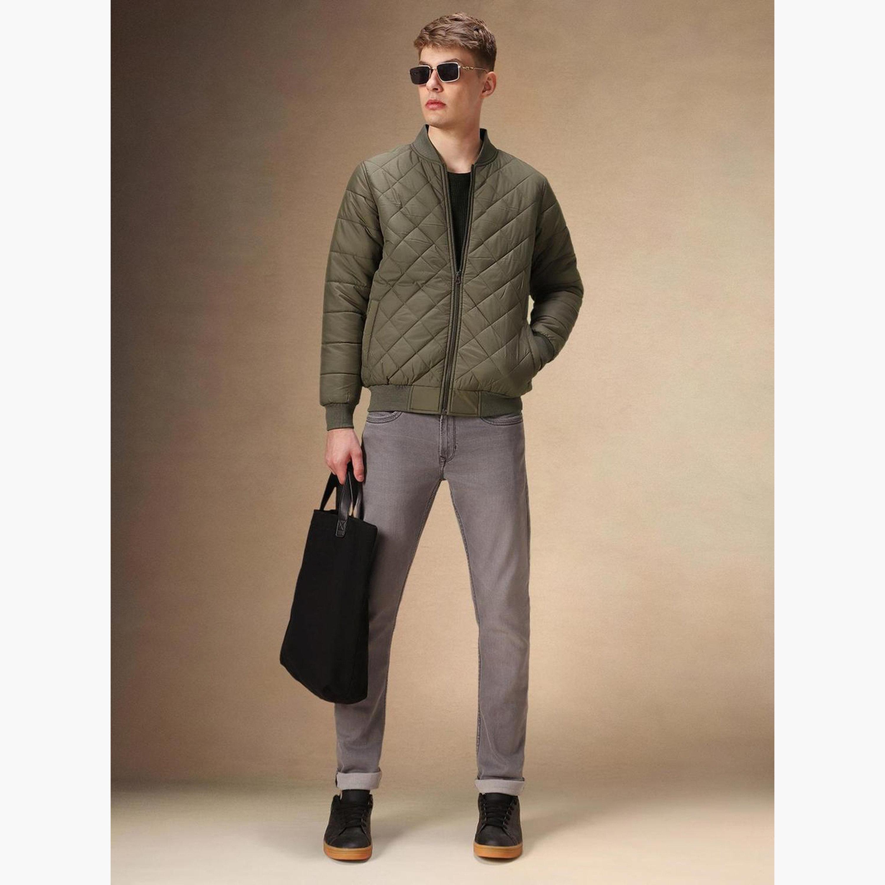 Dennis Lingo Quilted Round Neck Long Sleeves Men's Zip Through Bomber Jacket-men-clothing-jacketsandblazers-jackets-image-2