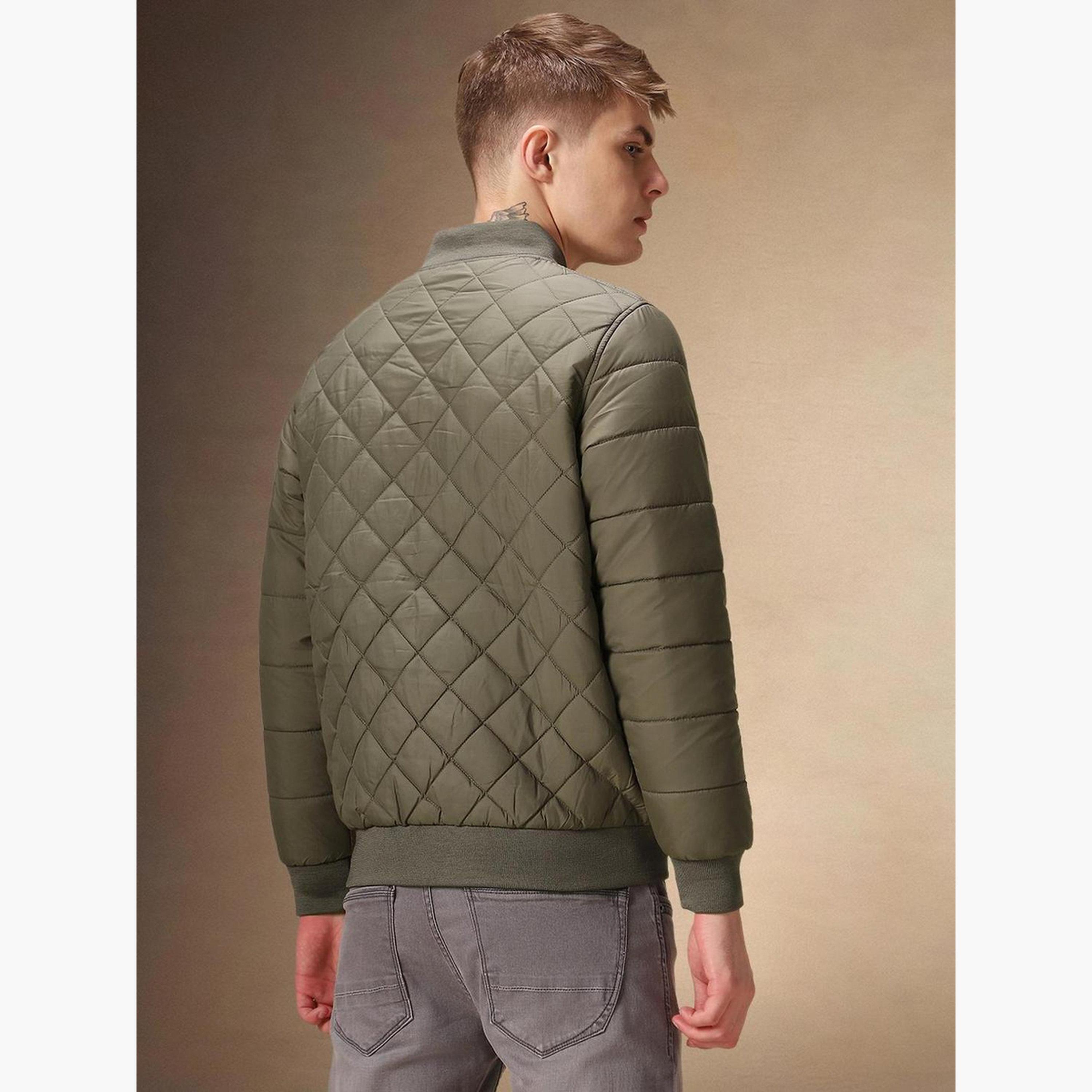 Dennis Lingo Quilted Round Neck Long Sleeves Men's Zip Through Bomber Jacket-men-clothing-jacketsandblazers-jackets-image-3