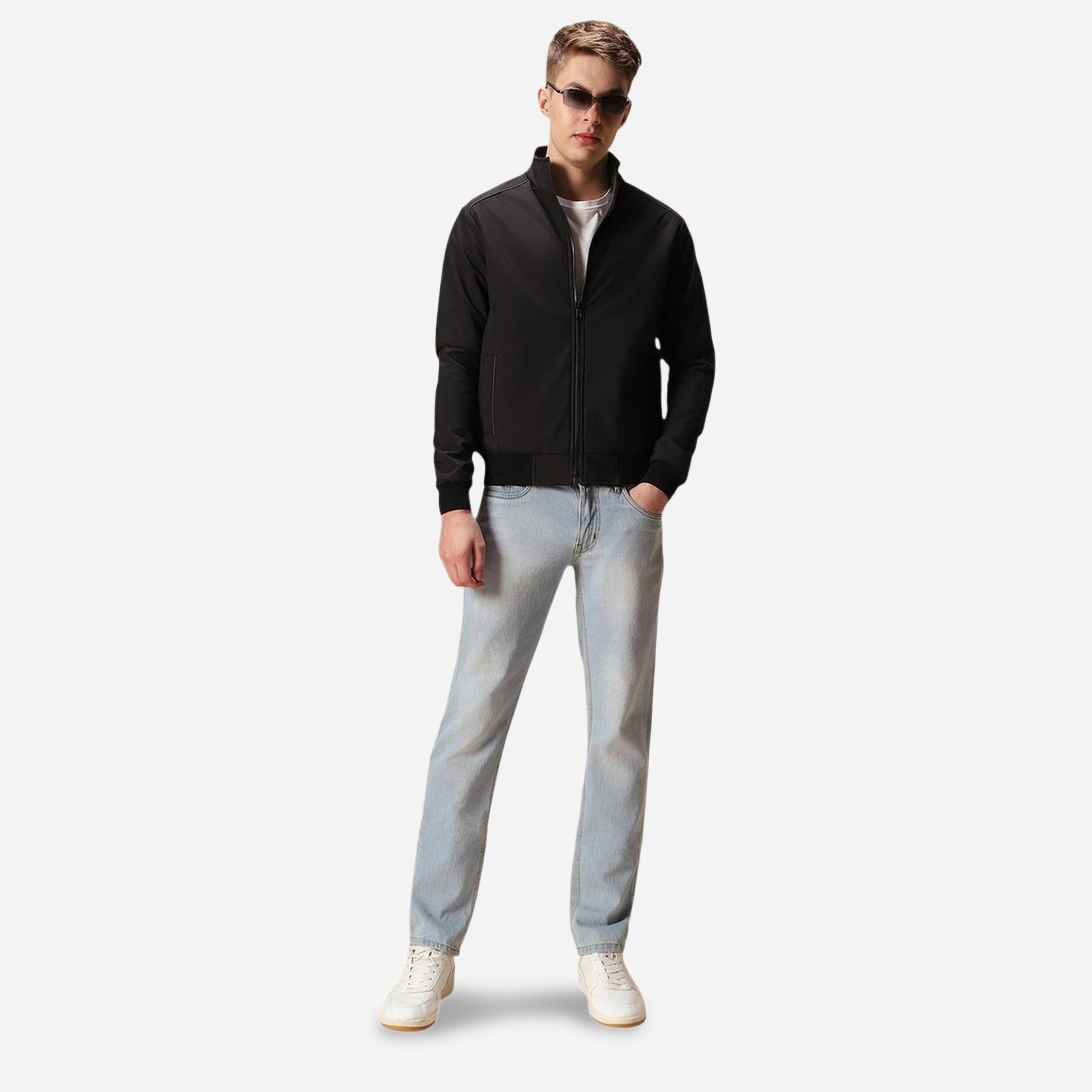 Dennis Lingo X Styli Men Black Zip-Up Solid Bomber Jacket-men-clothing-jacketsandblazers-jackets-image-2