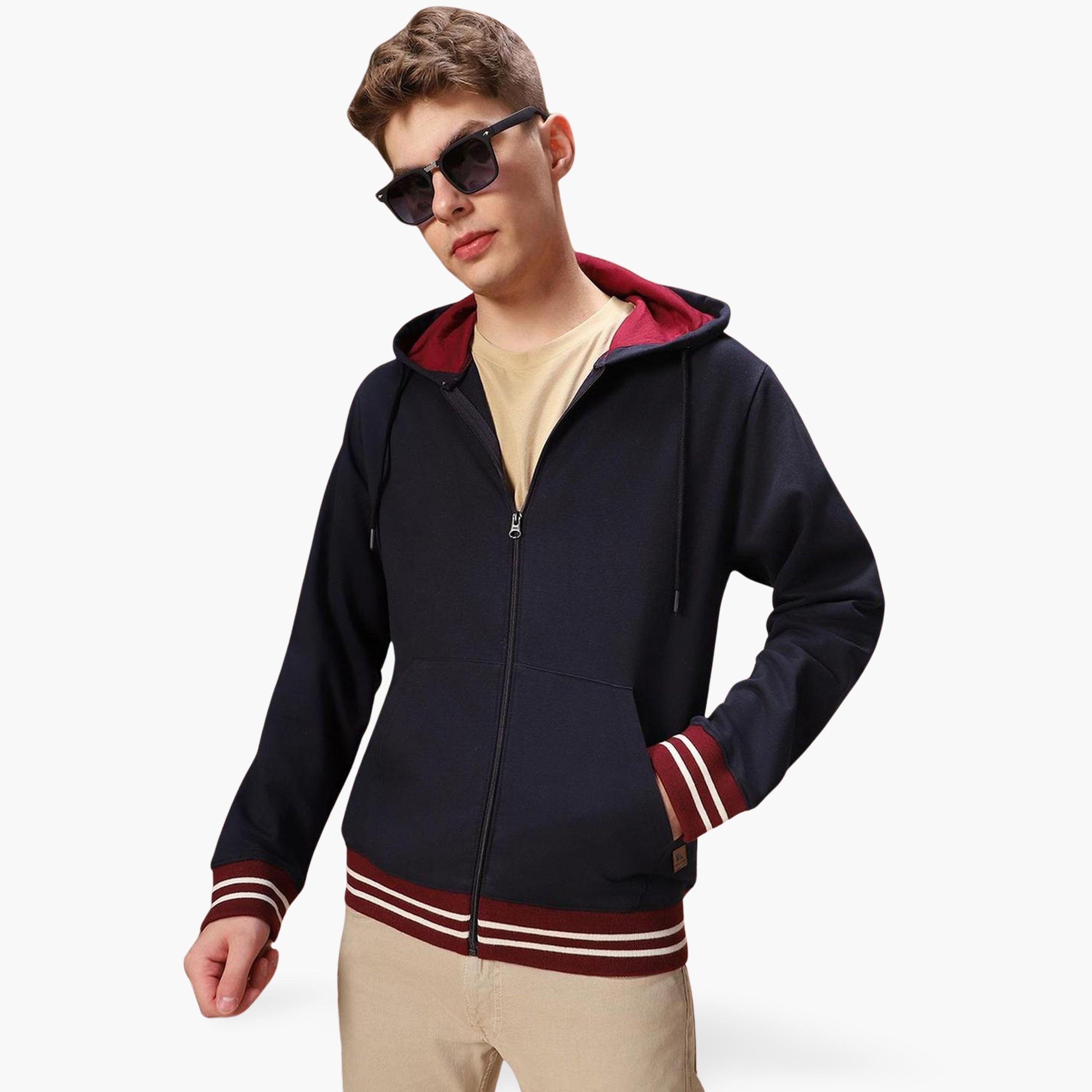 Dennis Lingo Men Navy Blue Striped Zip-Up Sweatshirt-men-clothing-hoodiesandsweatshirts-image-1