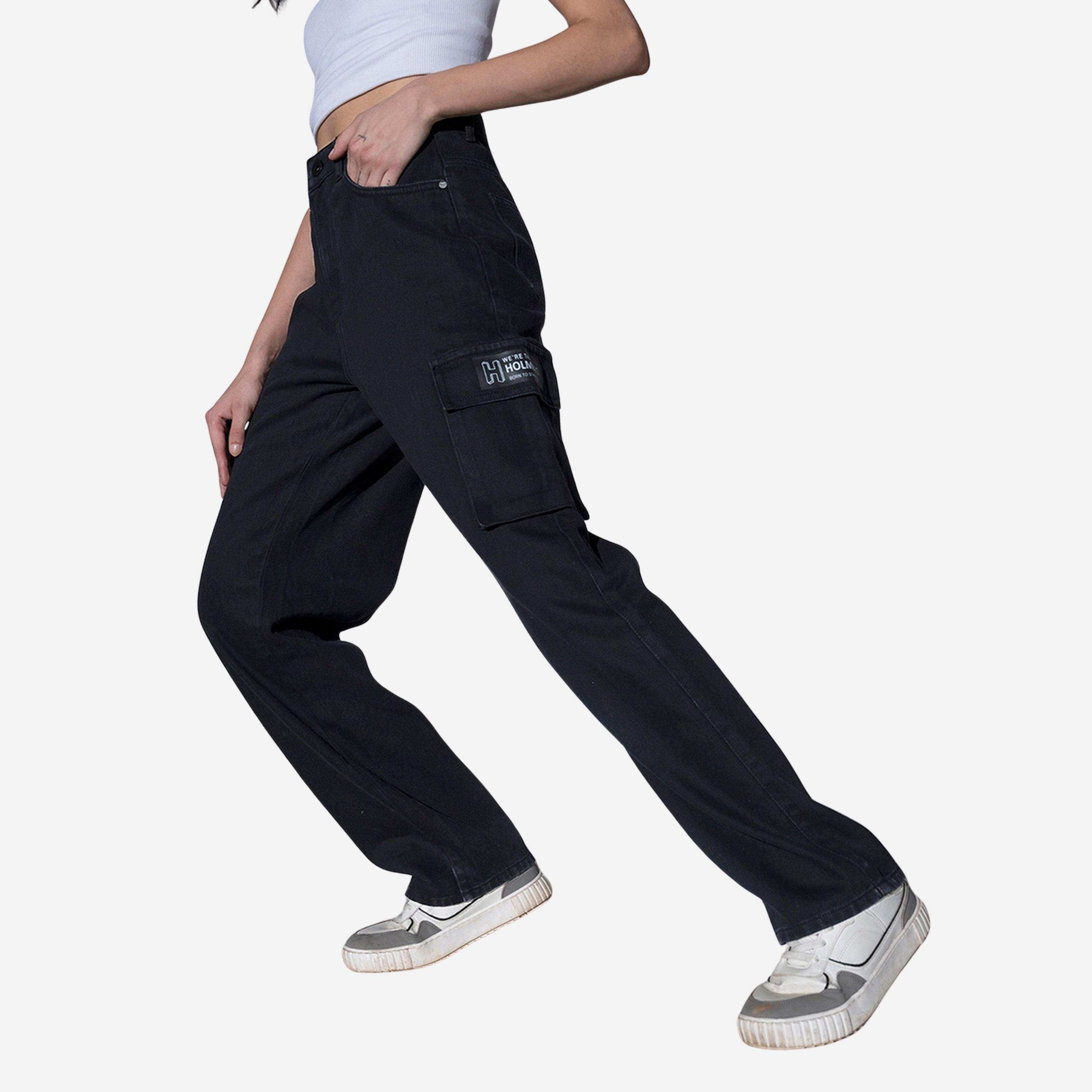 هابيرهولم - بنطال جينز نسائي لون أسود بخصر عالٍ وقصة عادية-women-clothing-bottoms-jeans-image-1