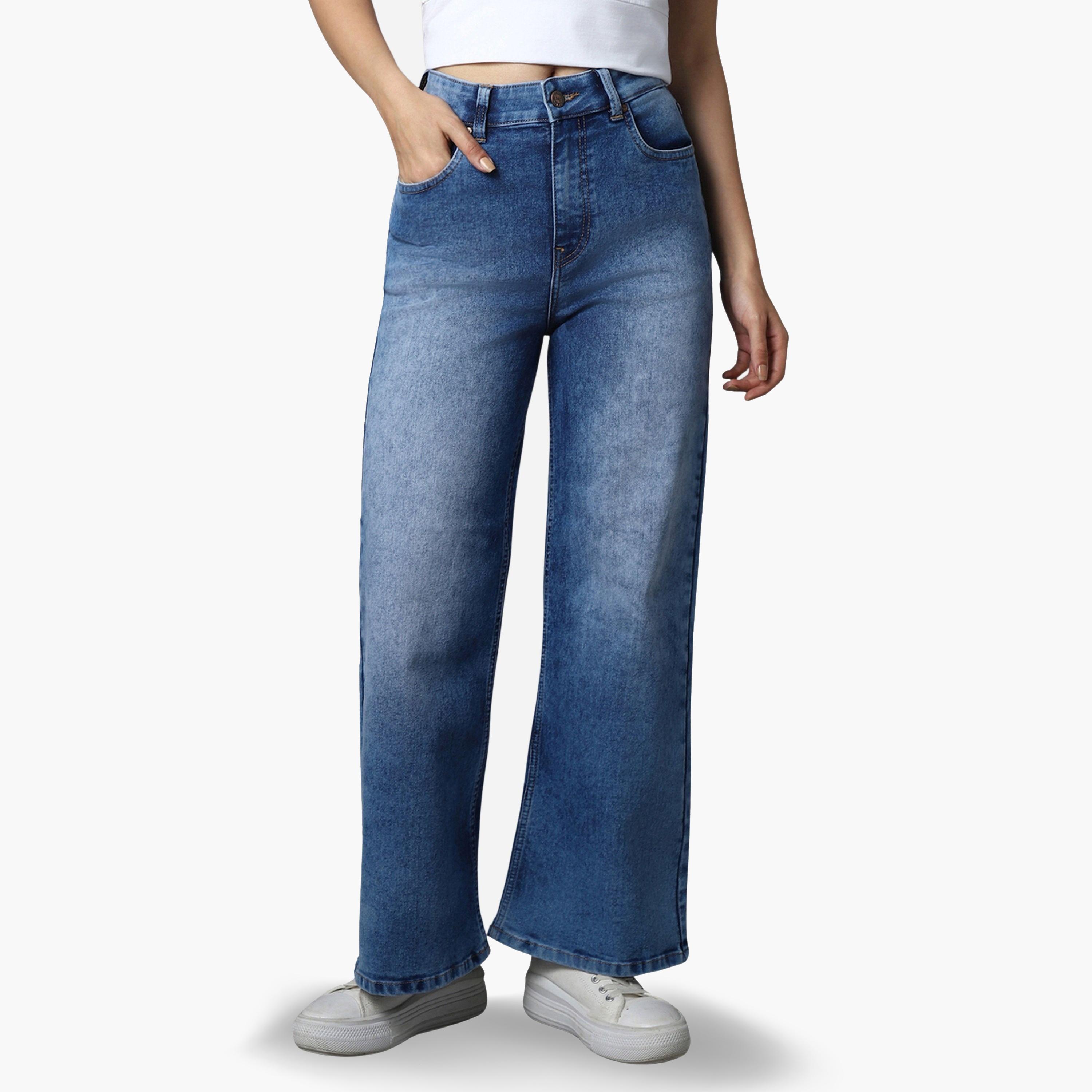 هاي ستار - بنطال جينز نسائي لون أزرق واسع الساقين بخصر عالٍ-women-clothing-bottoms-jeans-image-1
