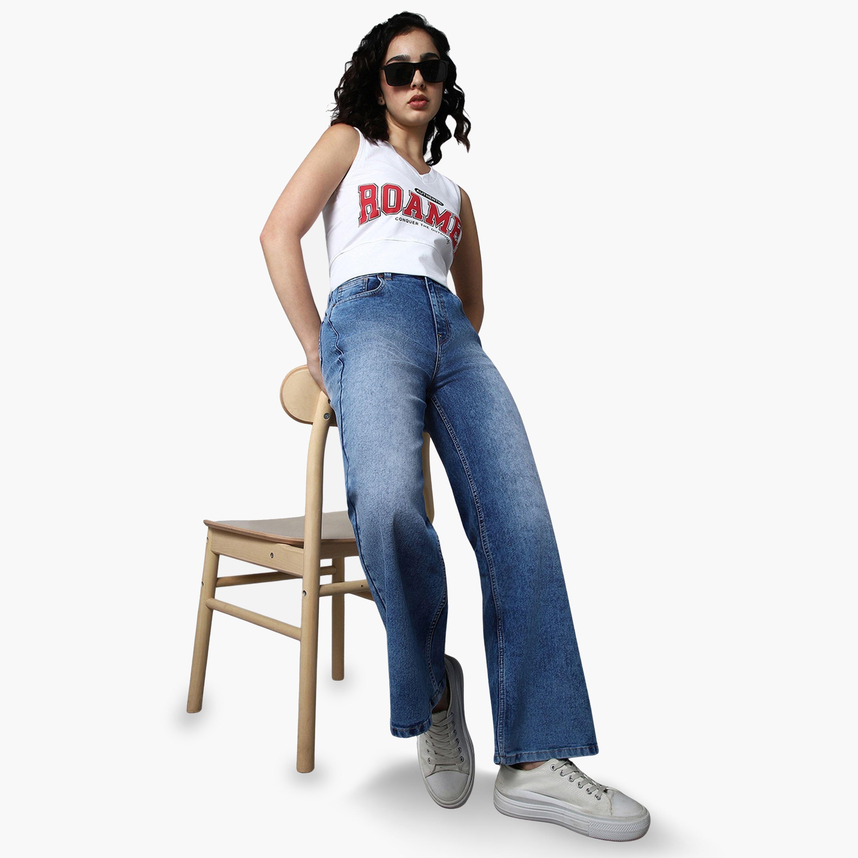 هاي ستار - بنطال جينز نسائي لون أزرق واسع الساقين بخصر عالٍ-women-clothing-bottoms-jeans-image-2