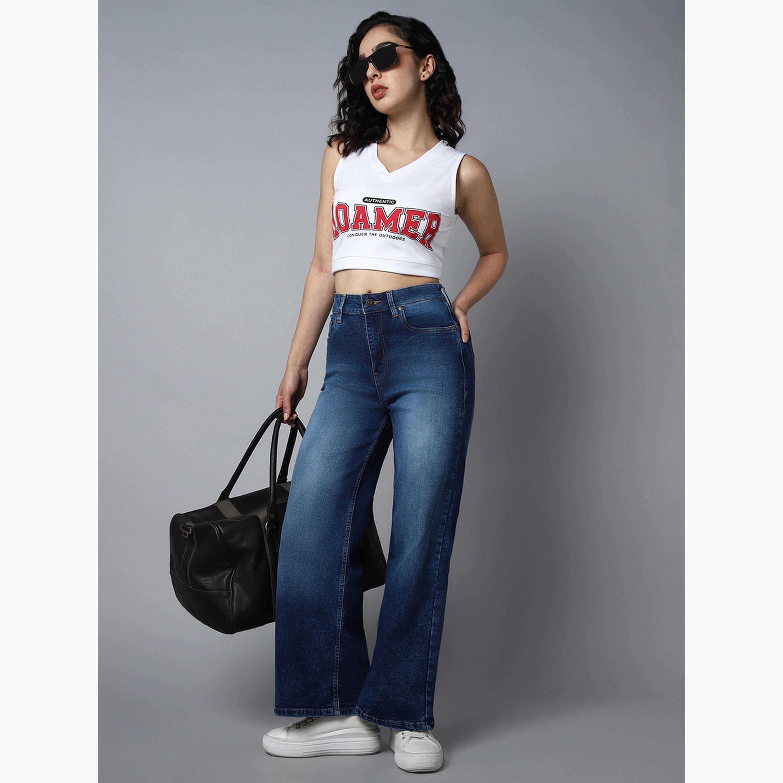 هاي ستار - بنطال جينز قطني باهت اللون ذو خصر مرتفع وساق واسعة-women-clothing-bottoms-jeans-image-2
