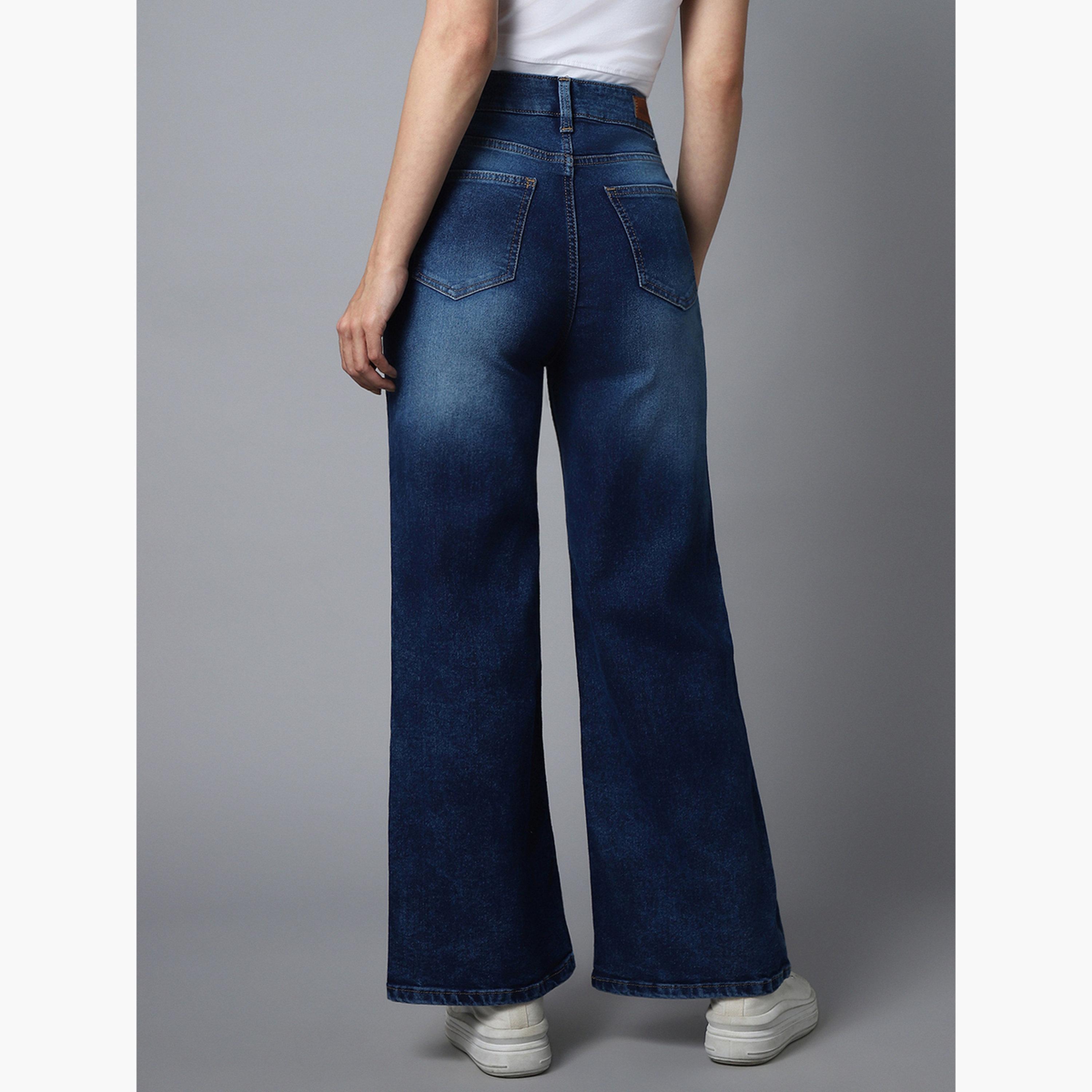 هاي ستار - بنطال جينز قطني باهت اللون ذو خصر مرتفع وساق واسعة-women-clothing-bottoms-jeans-image-3