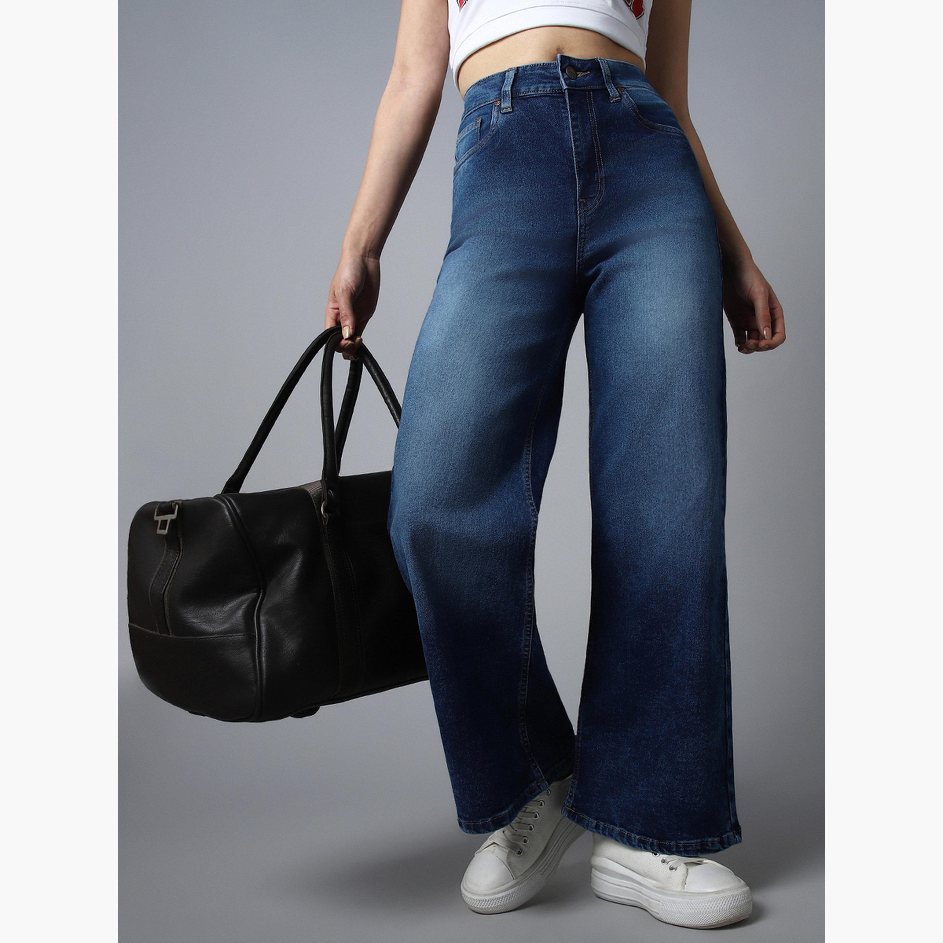 هاي ستار - بنطال جينز قطني باهت اللون ذو خصر مرتفع وساق واسعة-women-clothing-bottoms-jeans-image-4