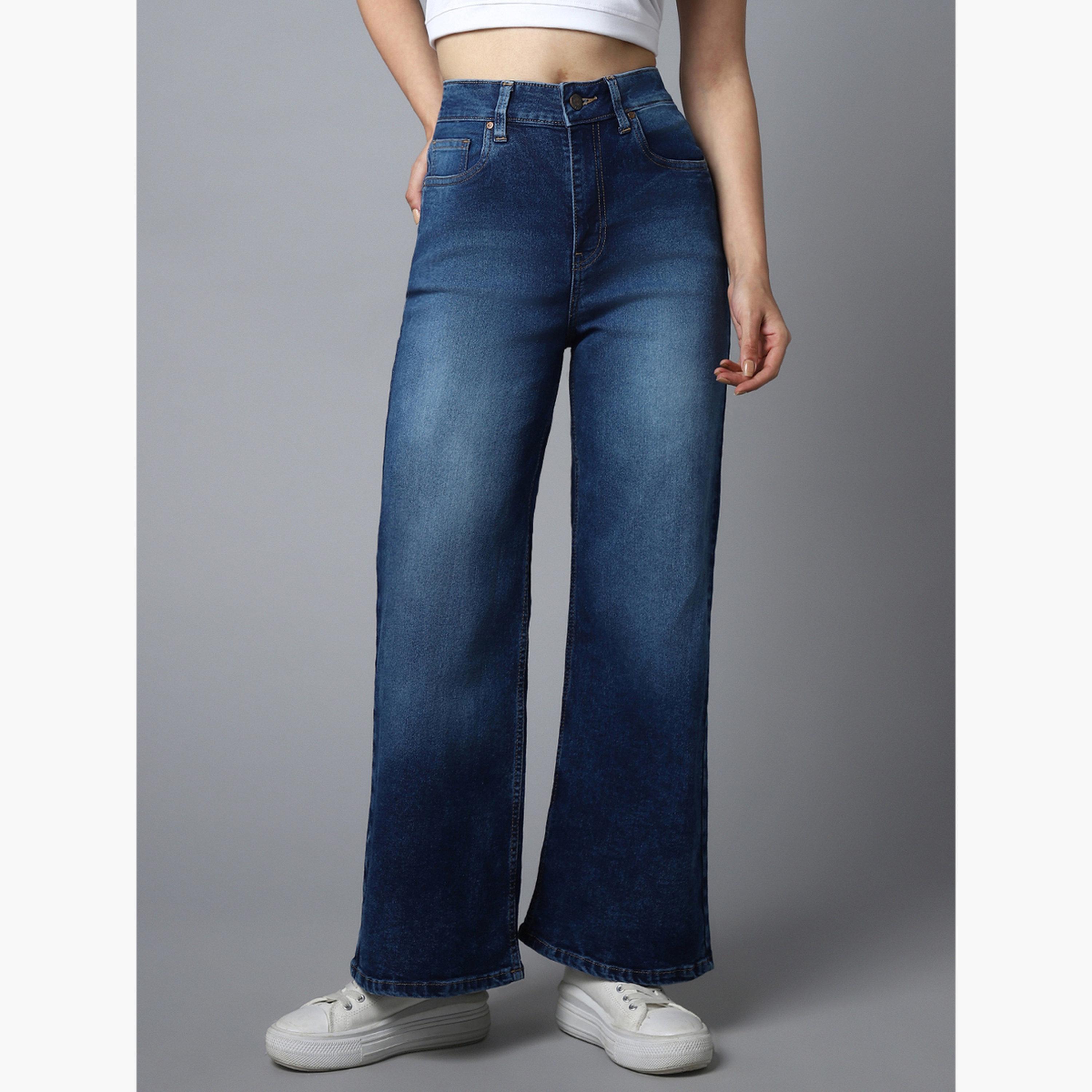هاي ستار - بنطال جينز قطني باهت اللون ذو خصر مرتفع وساق واسعة-women-clothing-bottoms-jeans-image-5