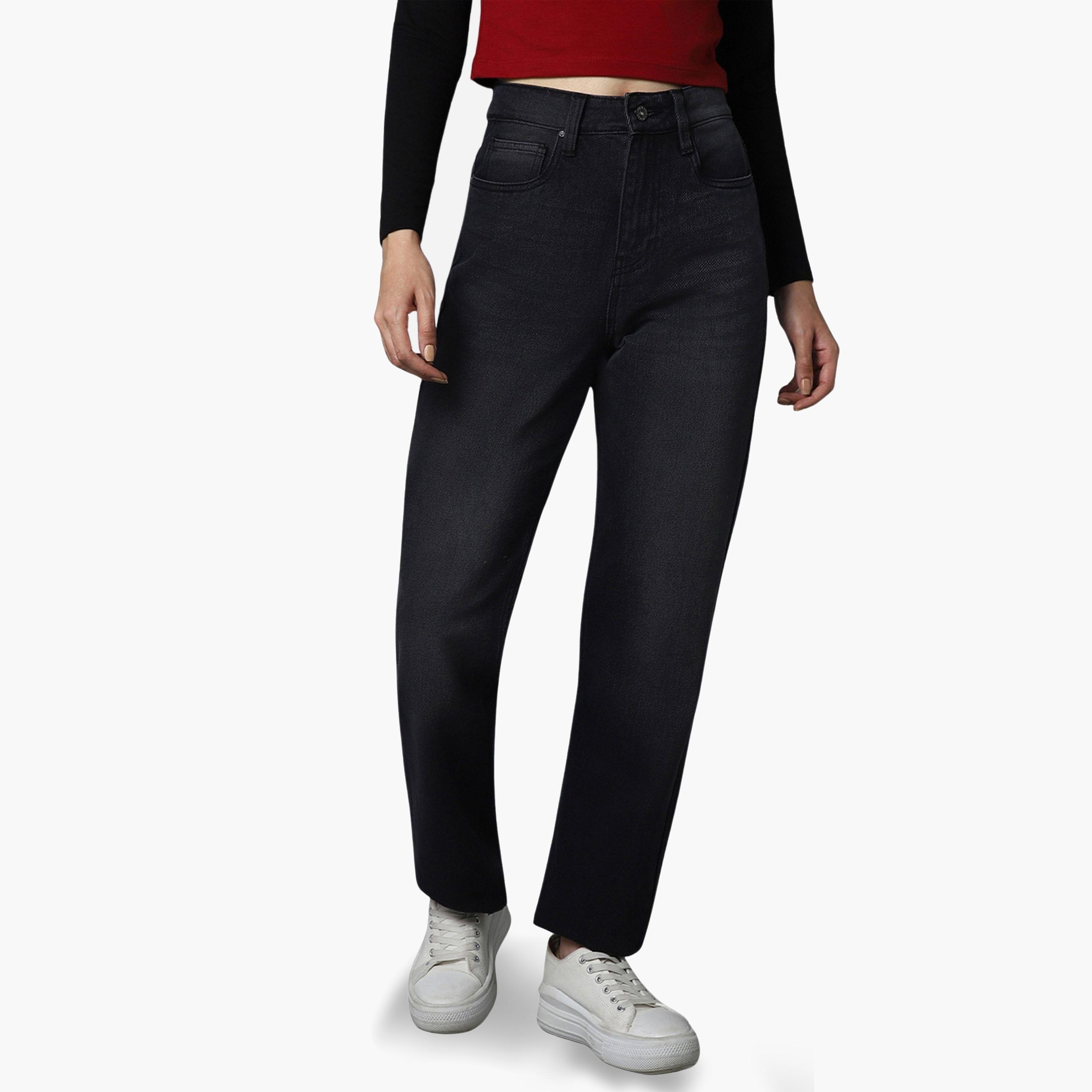 High Star Women Black High-Rise Straight Leg Jeans-women-clothing-bottoms-jeans-image-1