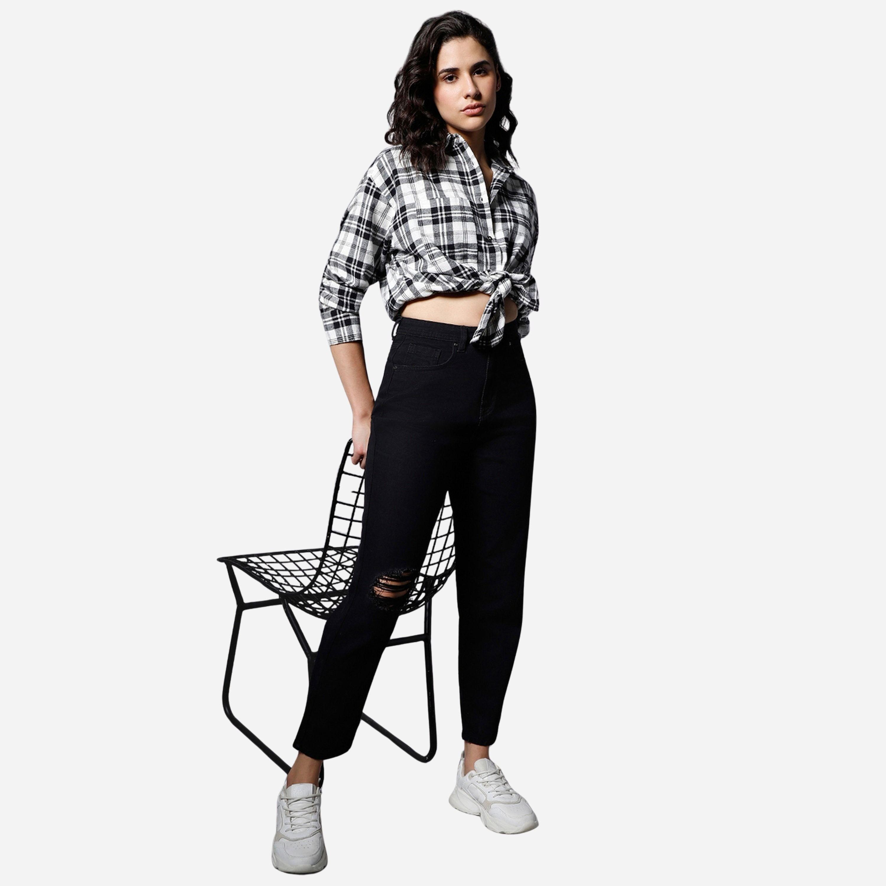 High Star Women Black High-Rise Ripped Knee Jeans-women-clothing-bottoms-jeans-image-2