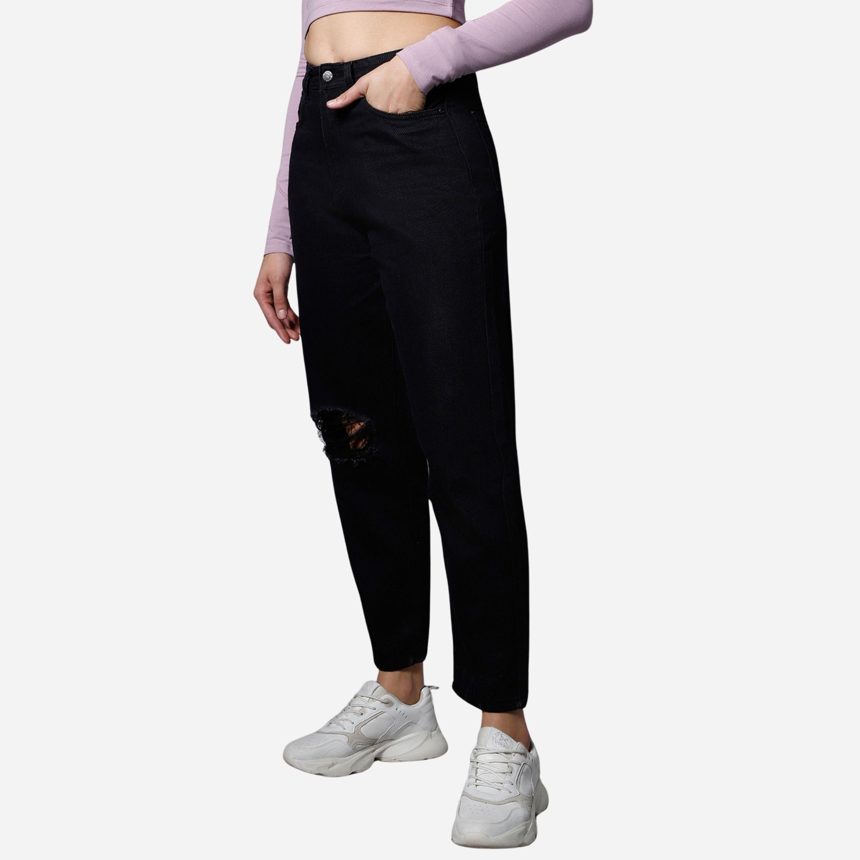 High Star Women Black High-Rise Ripped Knee Jeans-women-clothing-bottoms-jeans-image-4
