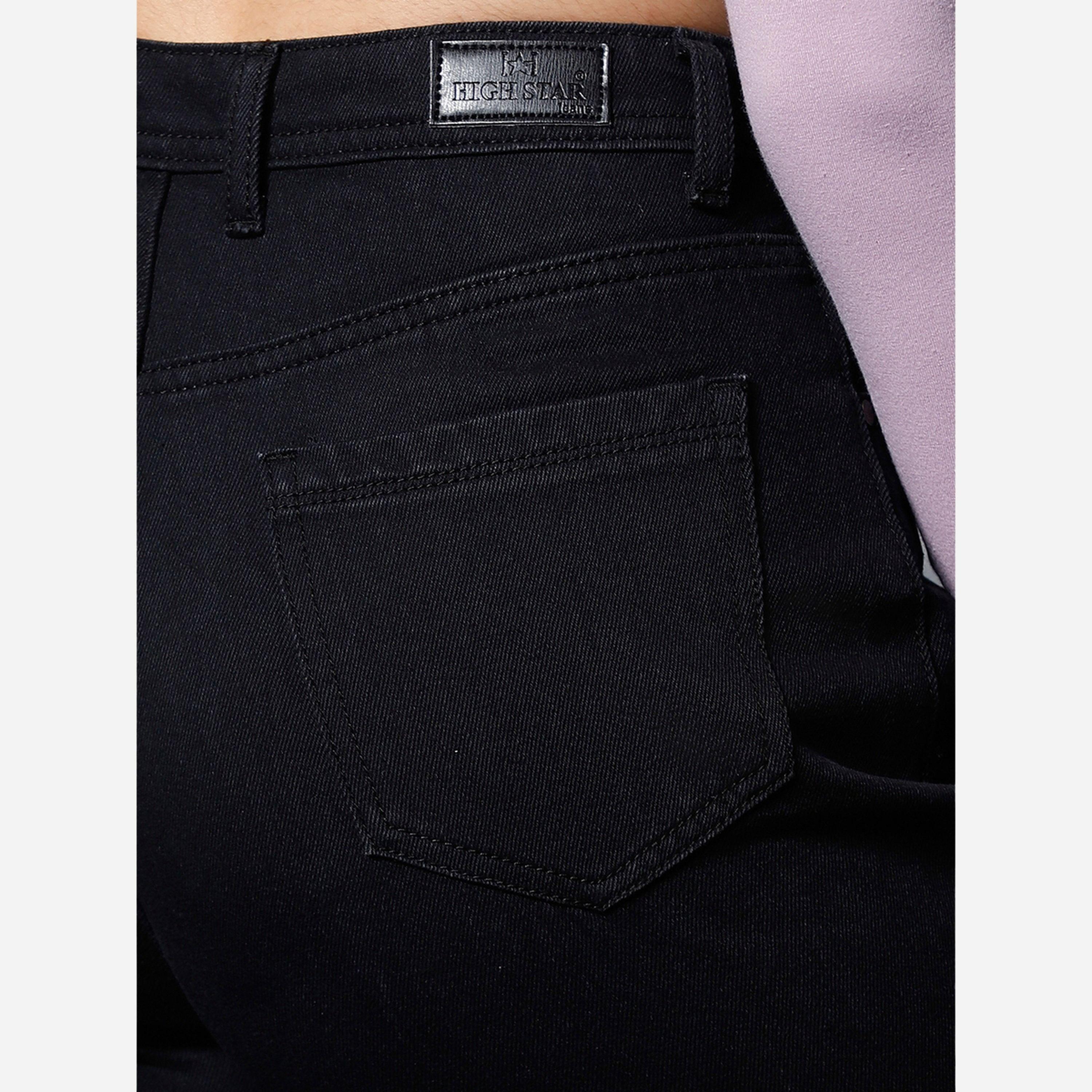 هاي ستار - بنطال جينز نسائي لون أسود عالي الخصر ممزق عند الركبة-women-clothing-bottoms-jeans-image-5