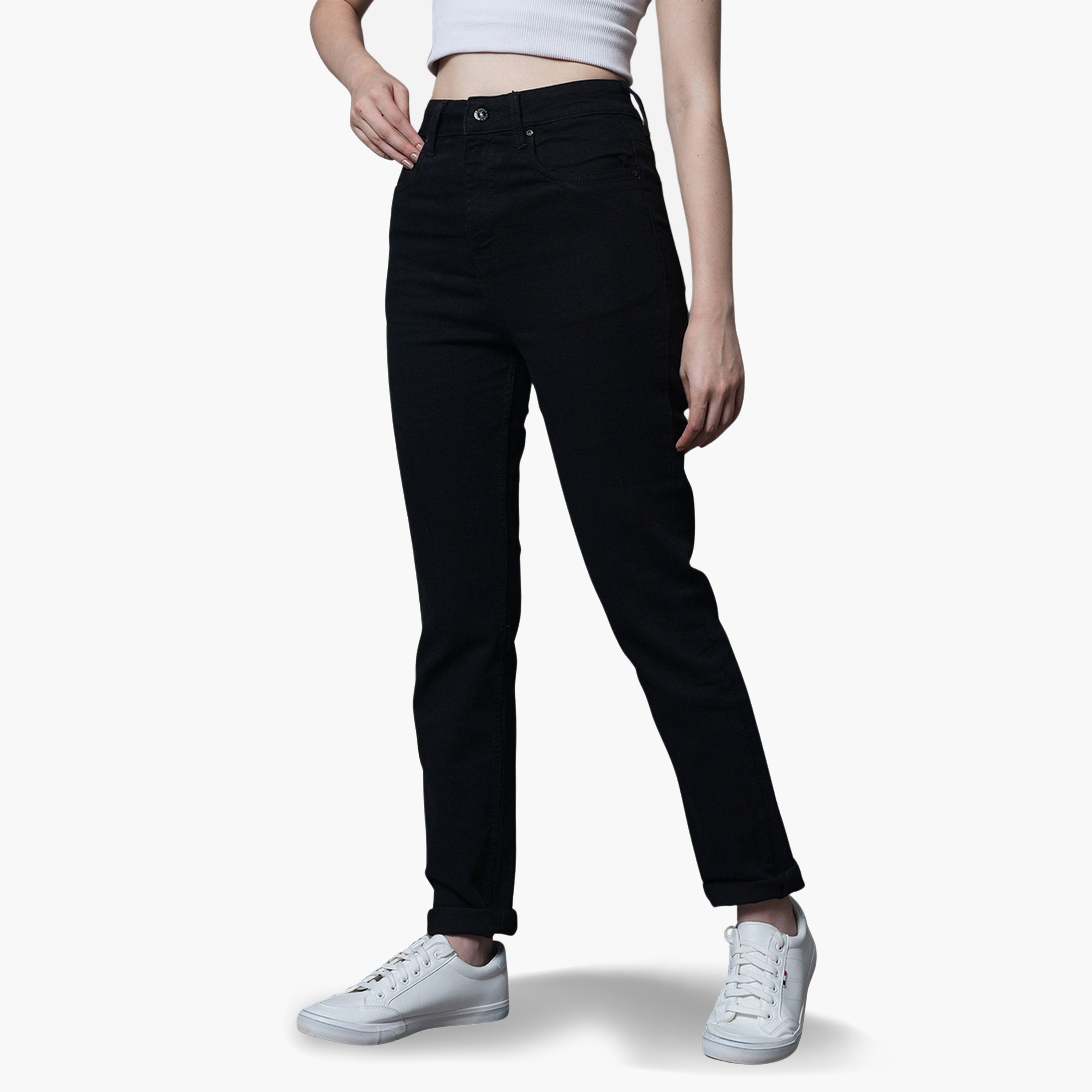 هاي ستار - بنطال جينز لون أسود نسائي بخصر عالٍ وقصة مستقيمة-women-clothing-bottoms-jeans-image-1