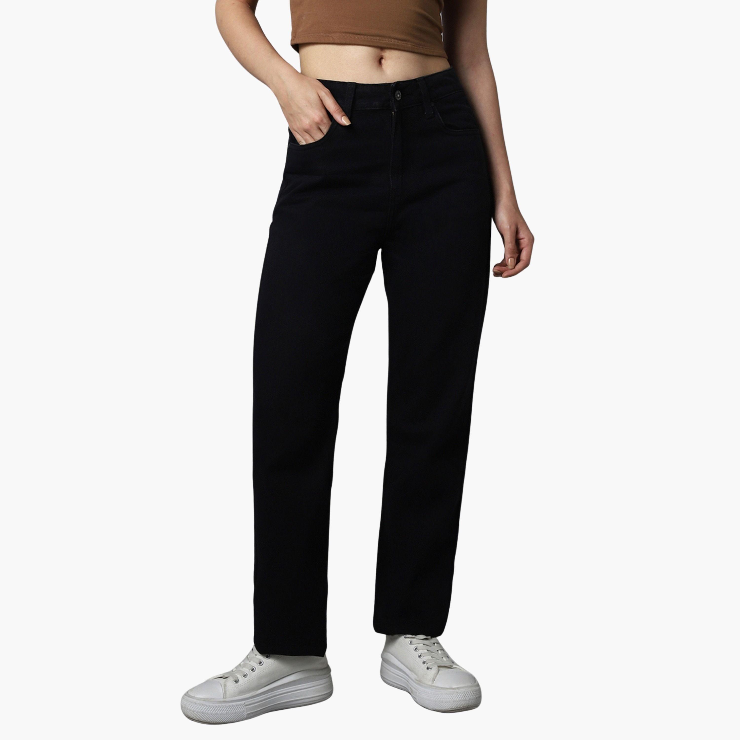 هاي ستار - بنطال جينز أسود بقصة مستقيمة وخصر مرتفع-women-clothing-bottoms-jeans-image-1