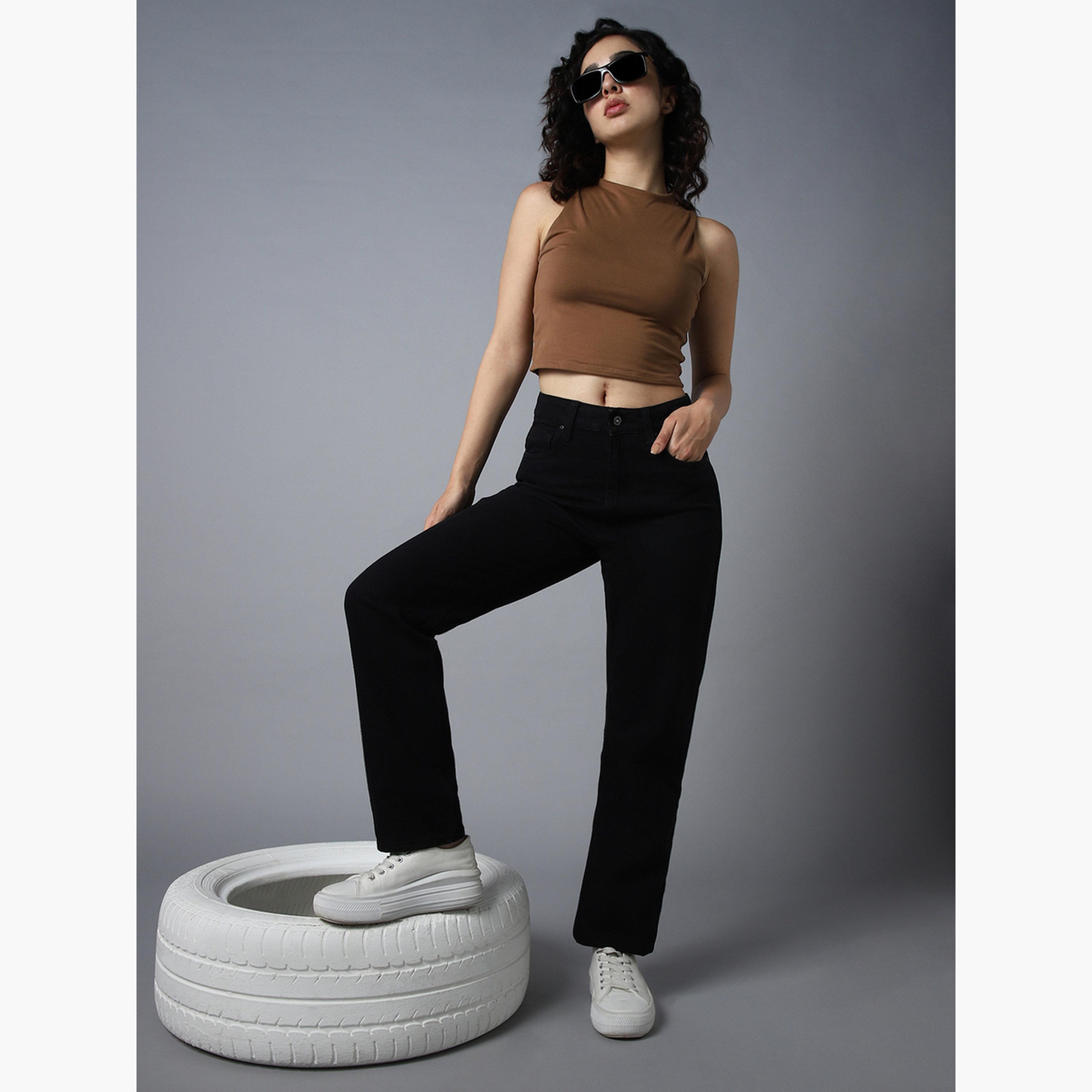 هاي ستار - بنطال جينز أسود بقصة مستقيمة وخصر مرتفع-women-clothing-bottoms-jeans-image-2