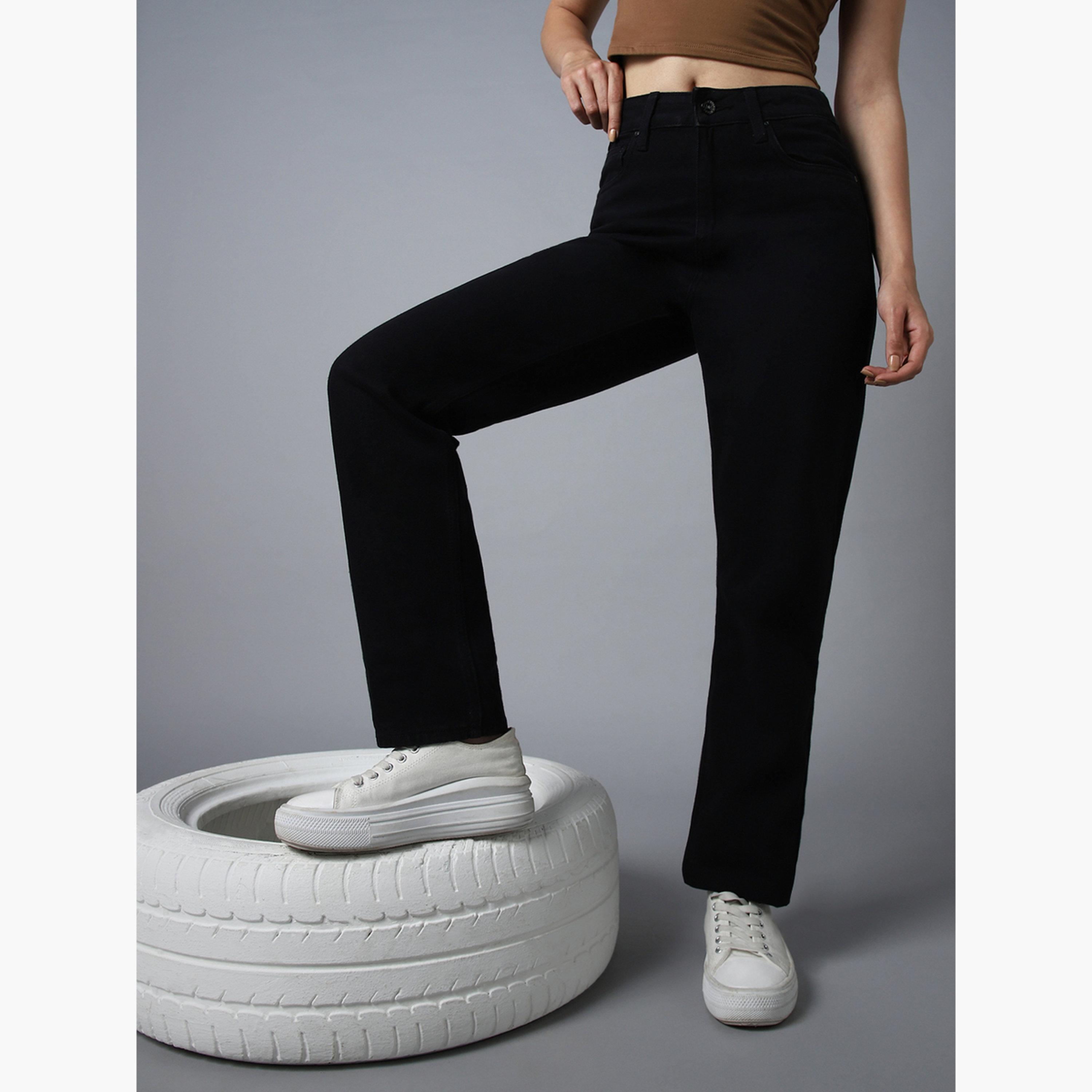 هاي ستار - بنطال جينز أسود بقصة مستقيمة وخصر مرتفع-women-clothing-bottoms-jeans-image-3