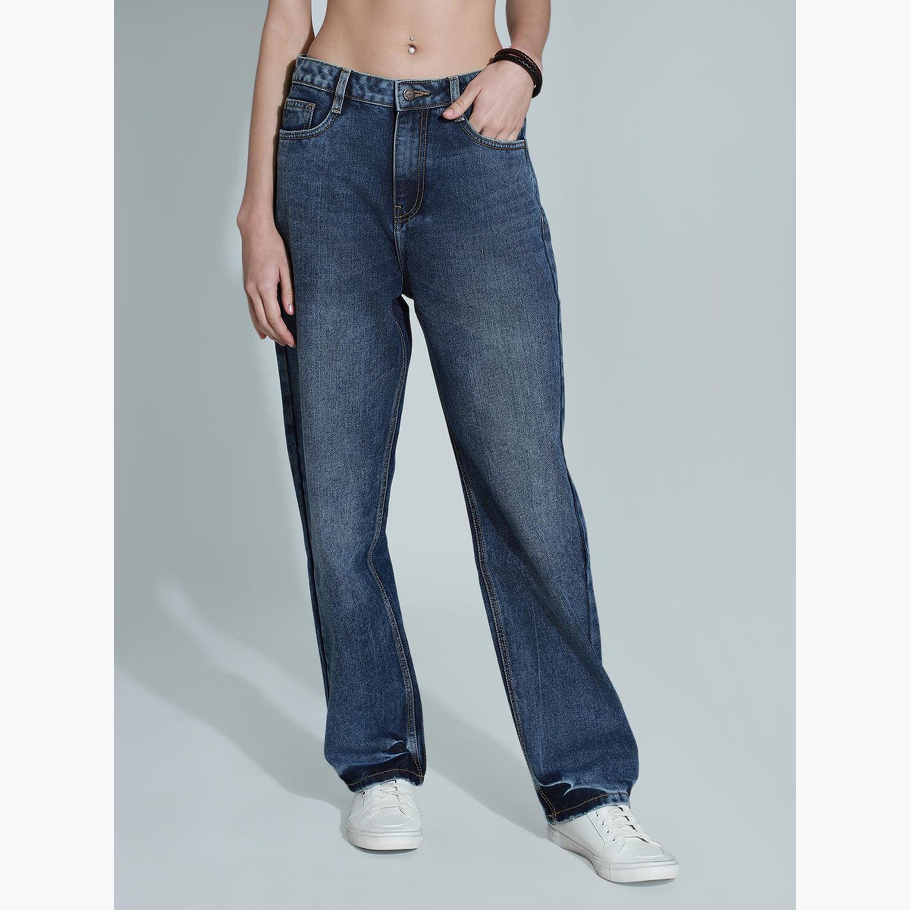 هاي ستار - بنطال جينز قطني بقصة مستقيمة وخصر مرتفع-women-clothing-bottoms-jeans-image-1