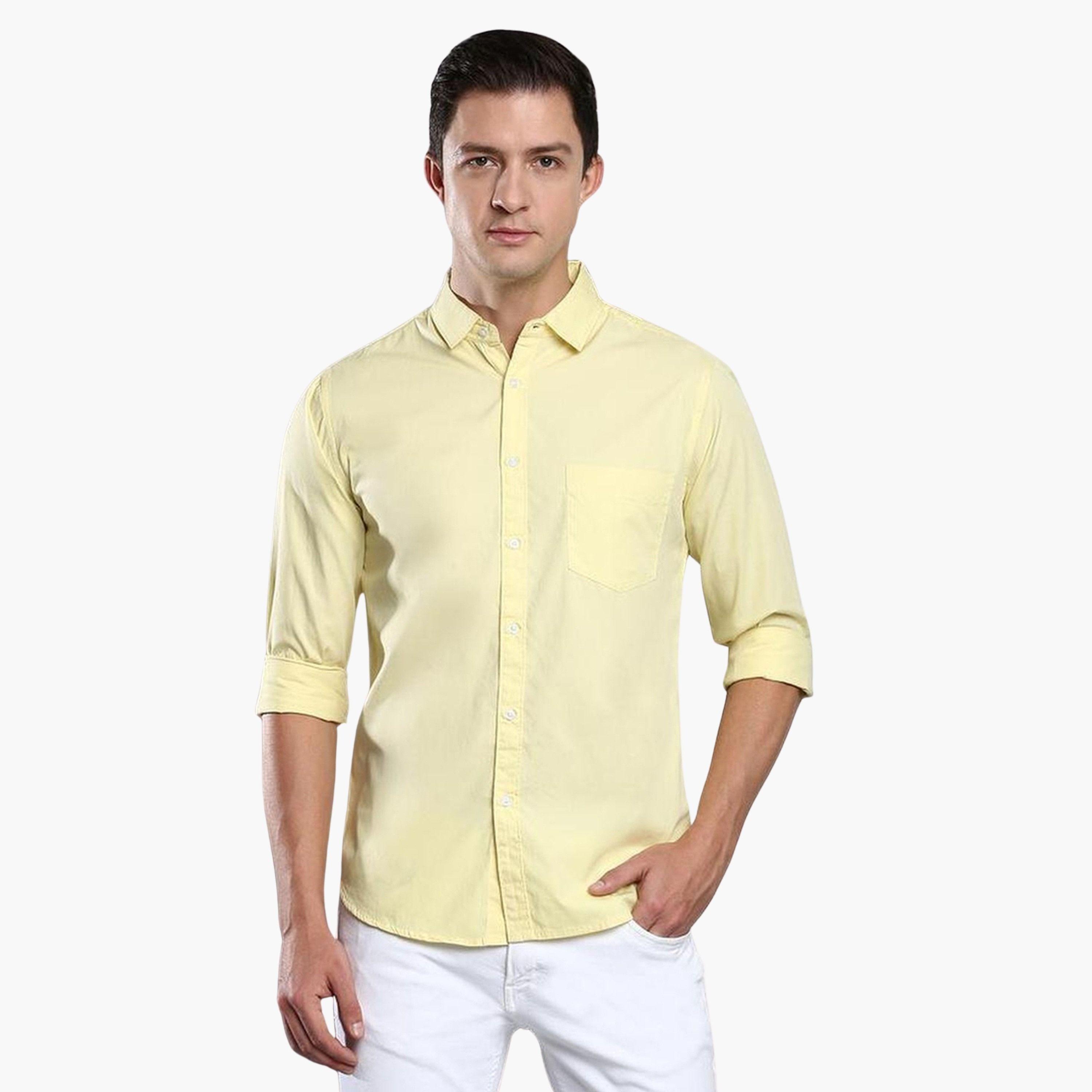 دينيس لينغو - قميص رجالي كاجوال من القطن الأصفر تصميم نحيف-men-clothing-shirts-image-1