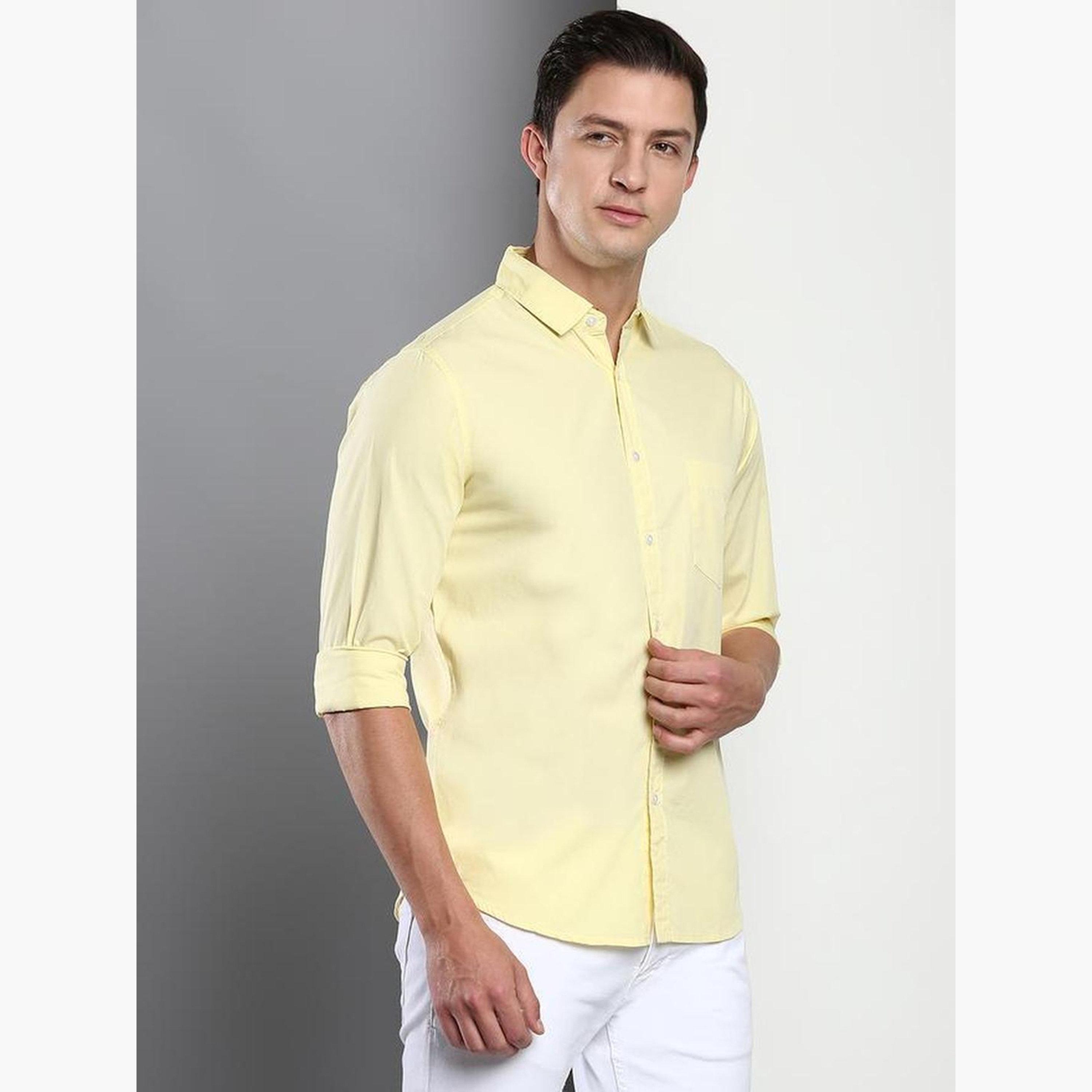 دينيس لينغو - قميص رجالي كاجوال من القطن الأصفر تصميم نحيف-men-clothing-shirts-image-2