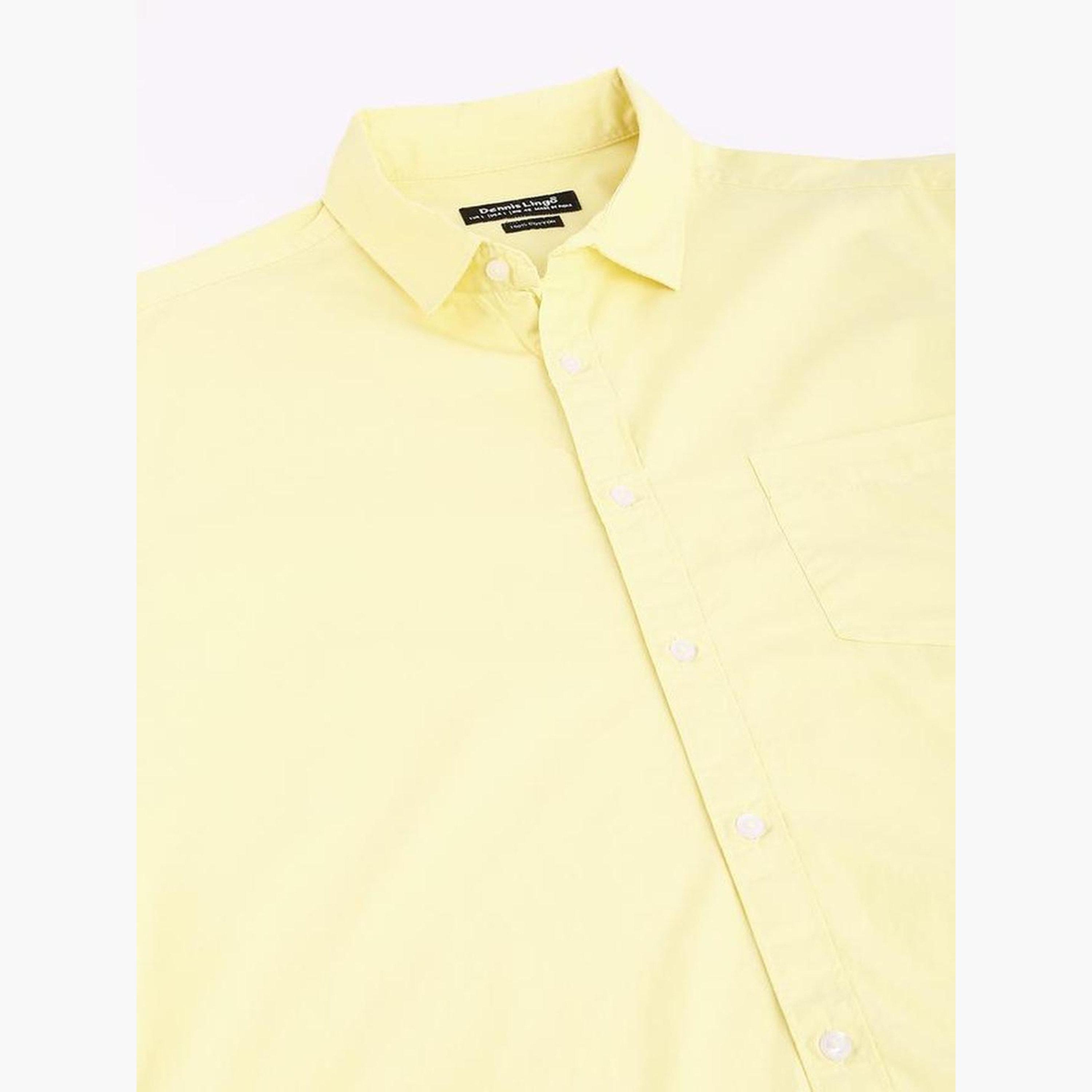 Dennis Lingo Men Yellow Slim Fit Solid Cotton Casual Shirt-men-clothing-shirts-image-3