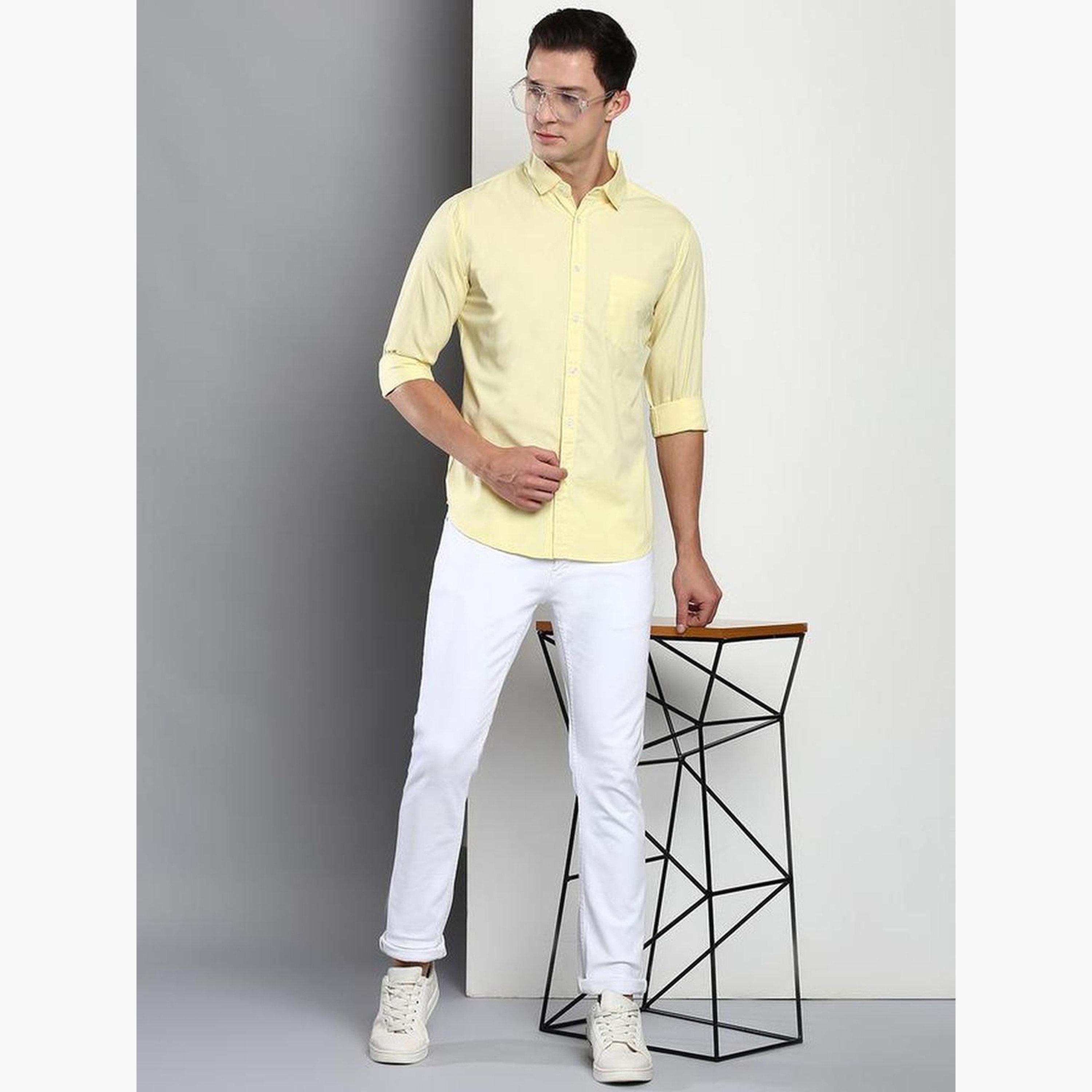 دينيس لينغو - قميص رجالي كاجوال من القطن الأصفر تصميم نحيف-men-clothing-shirts-image-5